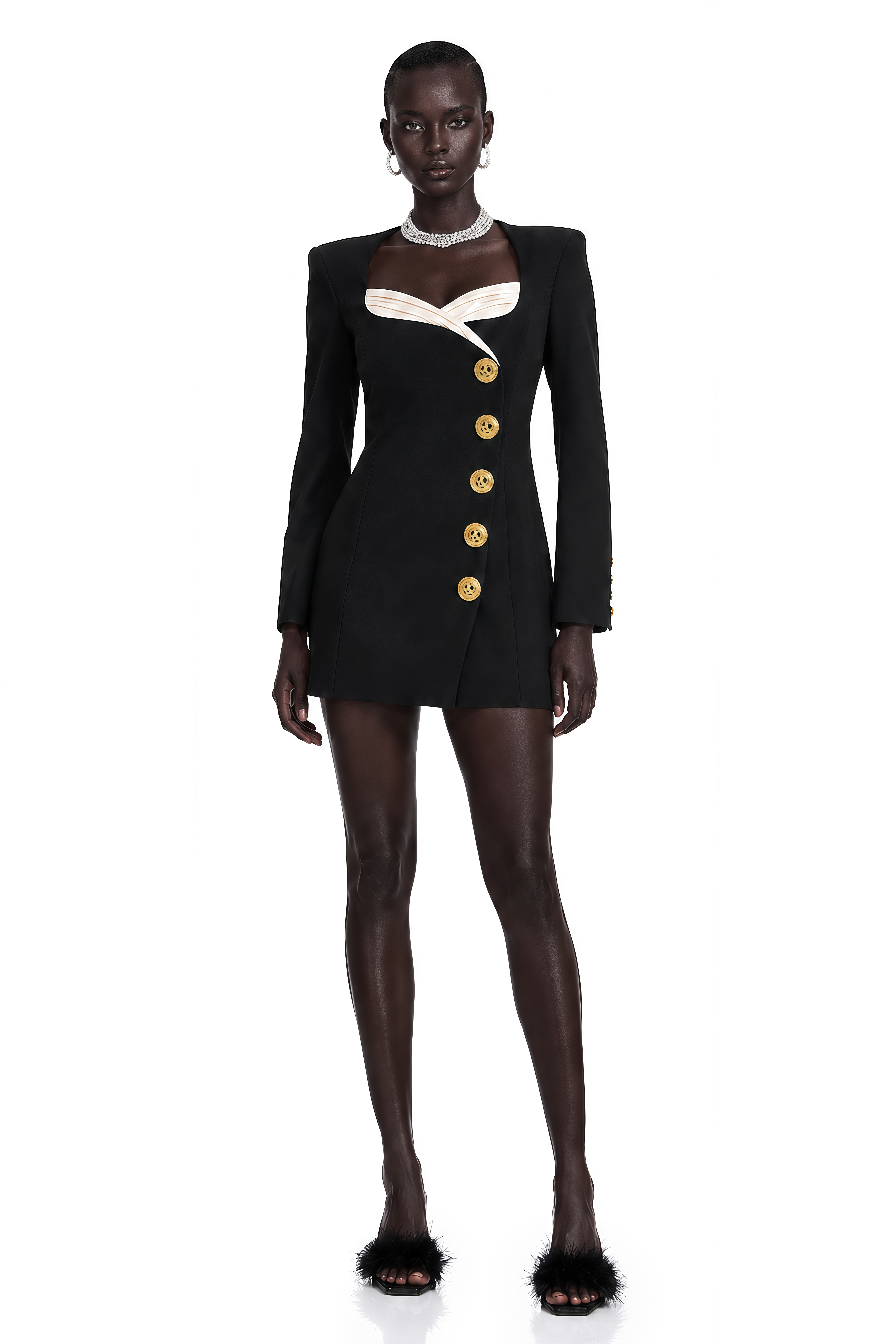 Celina Black Long-Sleeved Dress