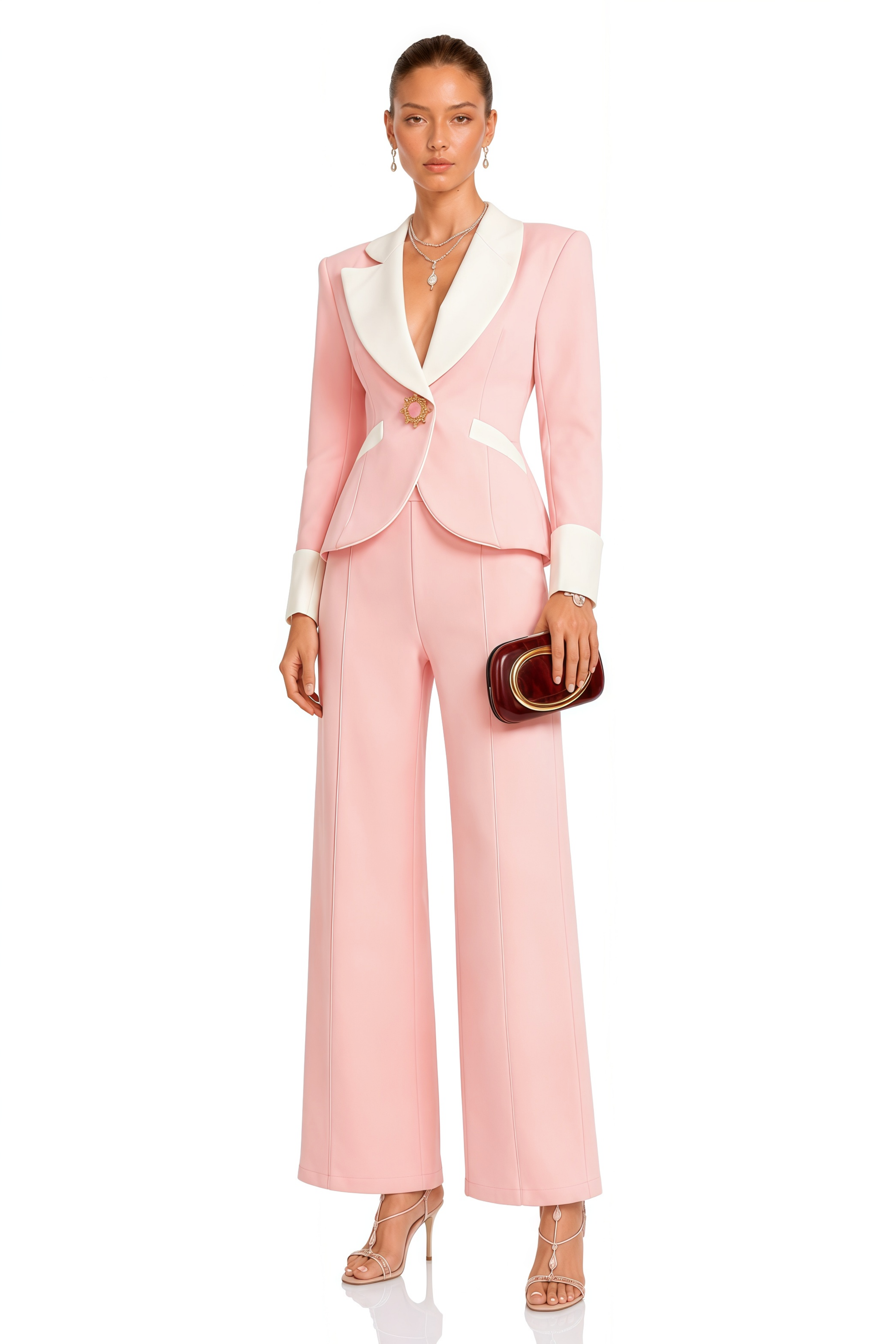 Claretta Colour-Block Blazer & Pants Matching Set