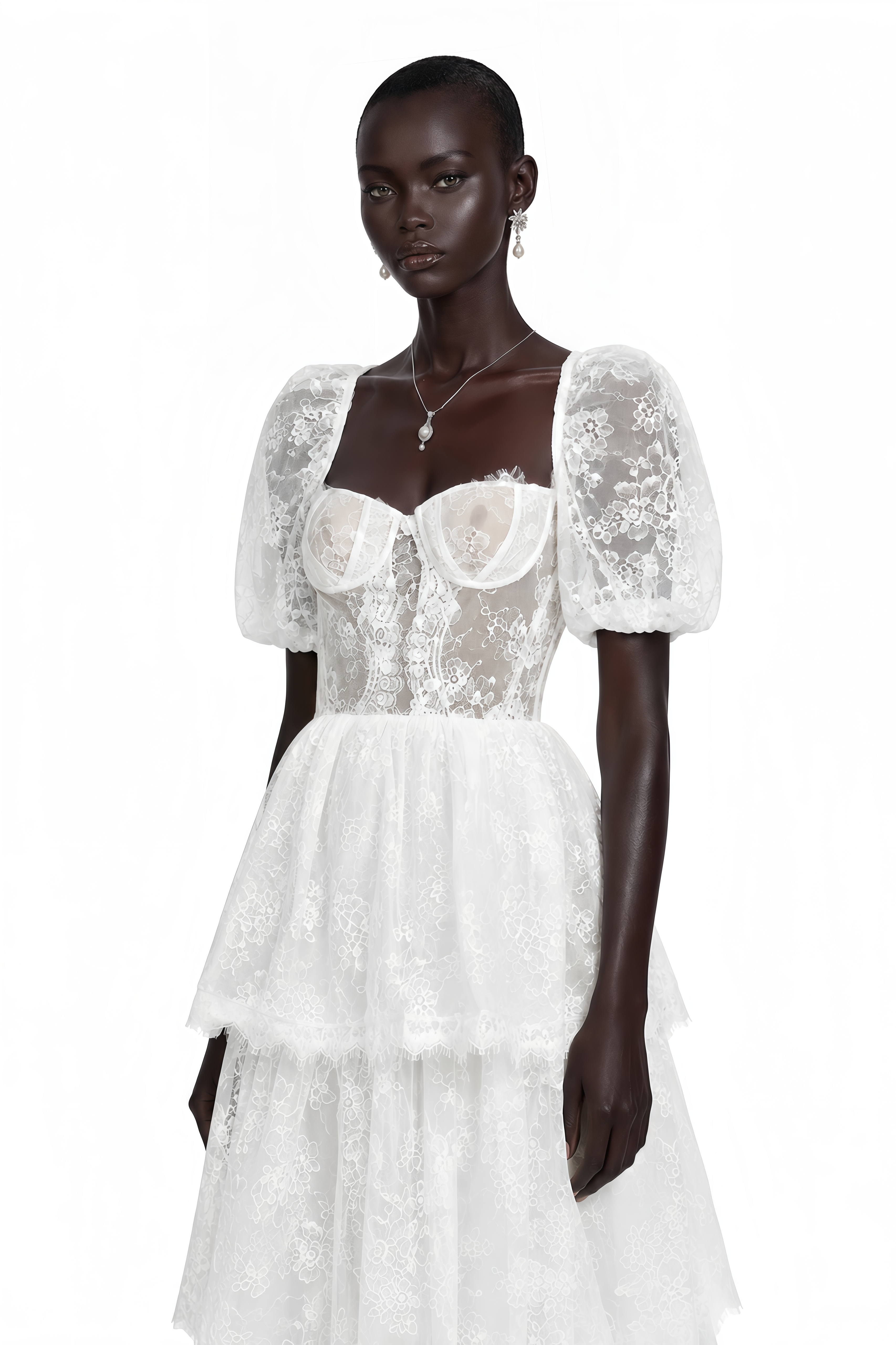 Mélisande White Lace Tiered Maxi Dress