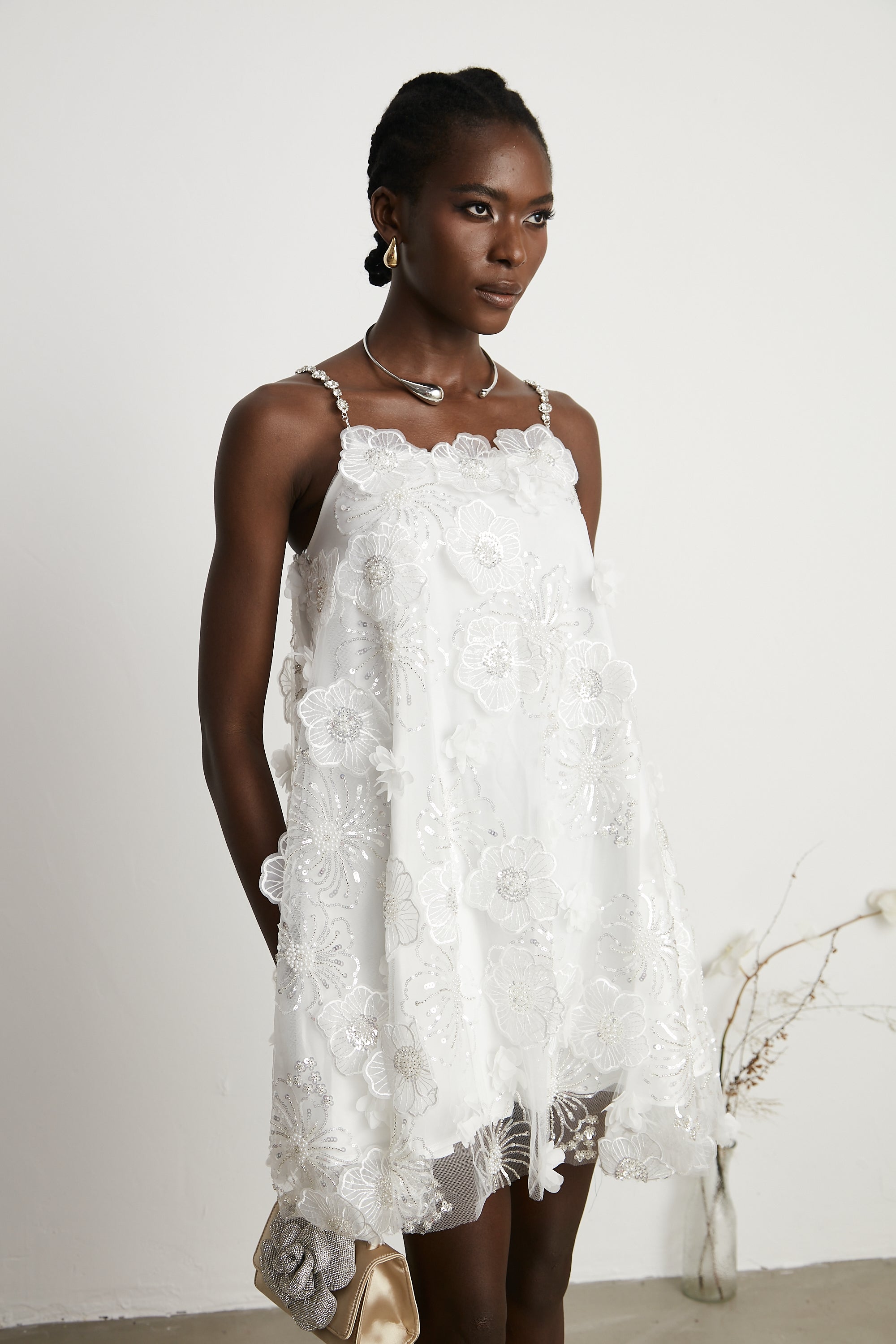 Suzette Crystal-Embellished Floral Mini Dress
