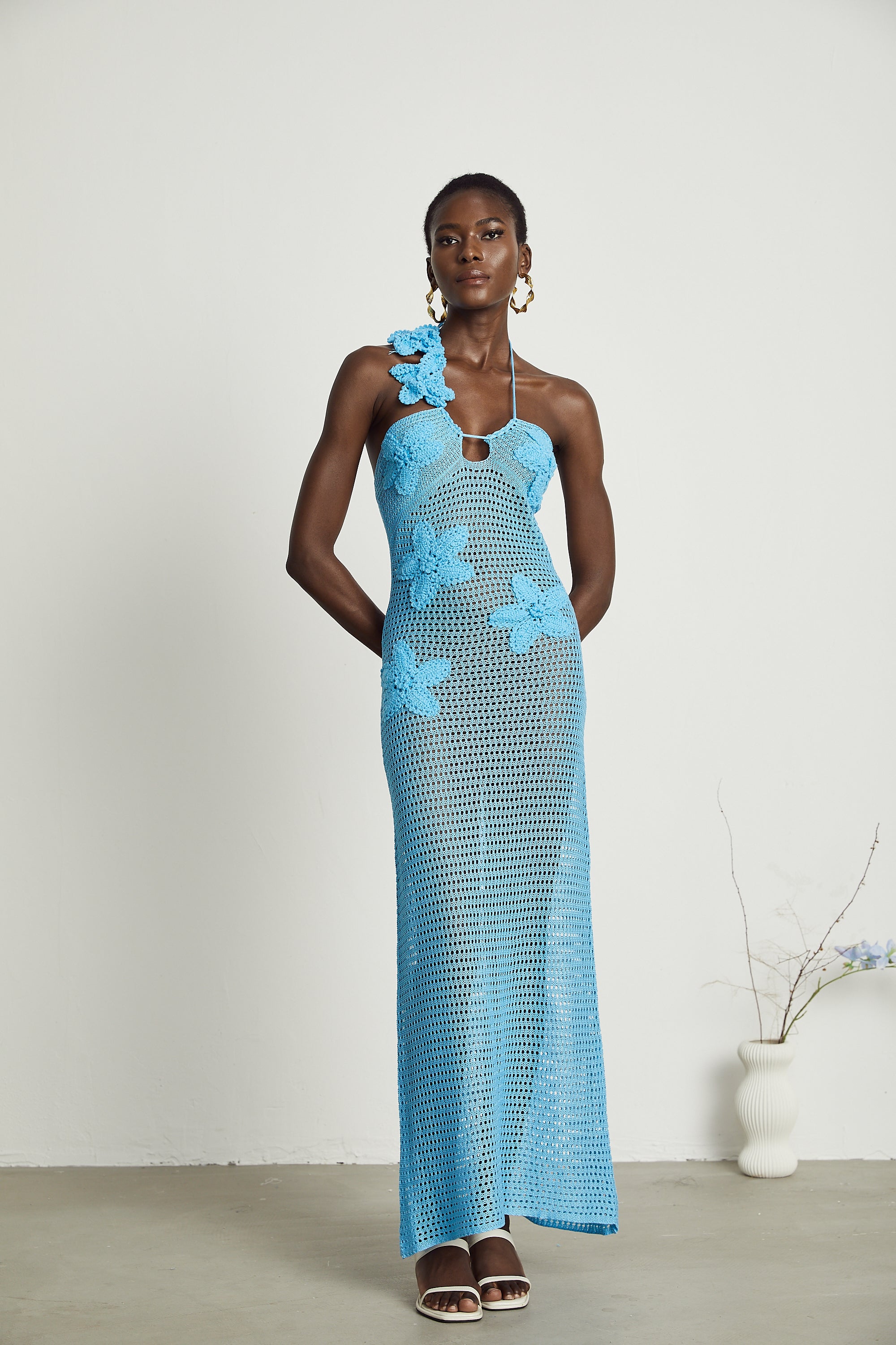 Diane crochet faux-flower embellished maxi dress