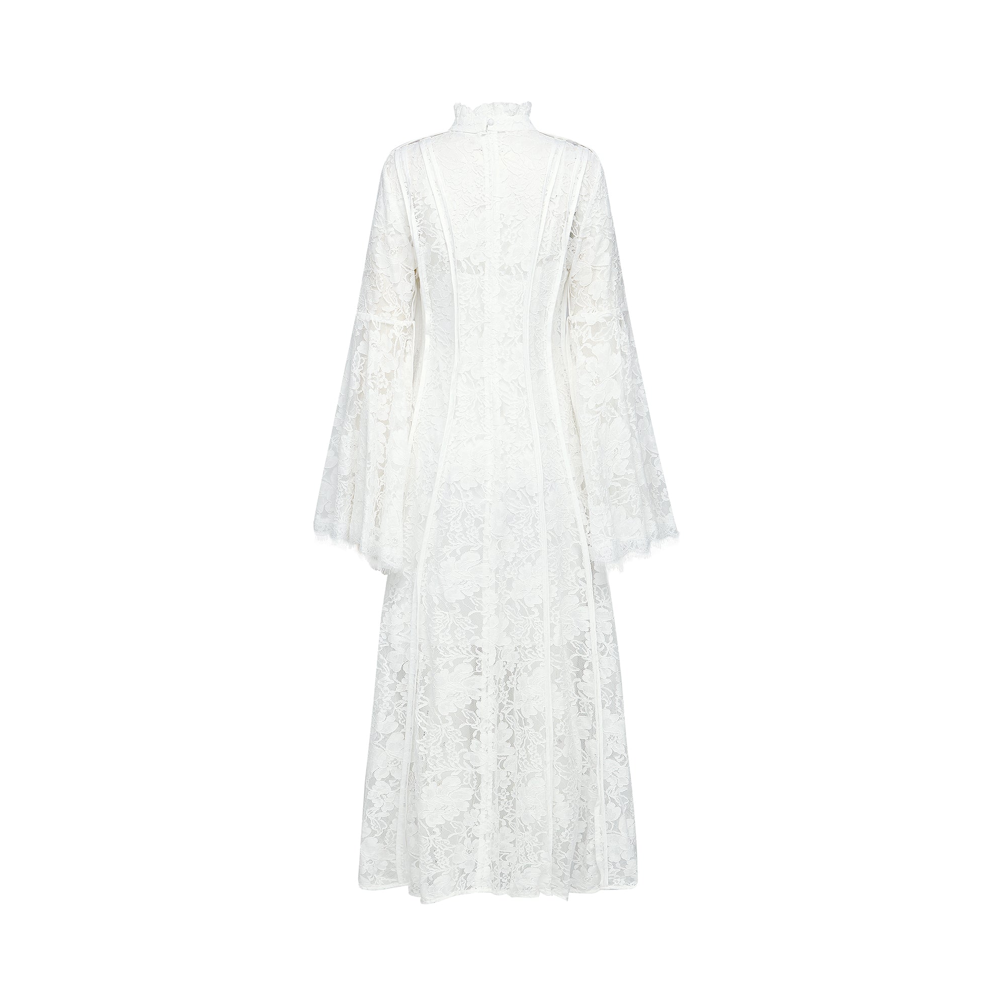 Elodiea White Floral Lace Flared Sleeves Midi Dress