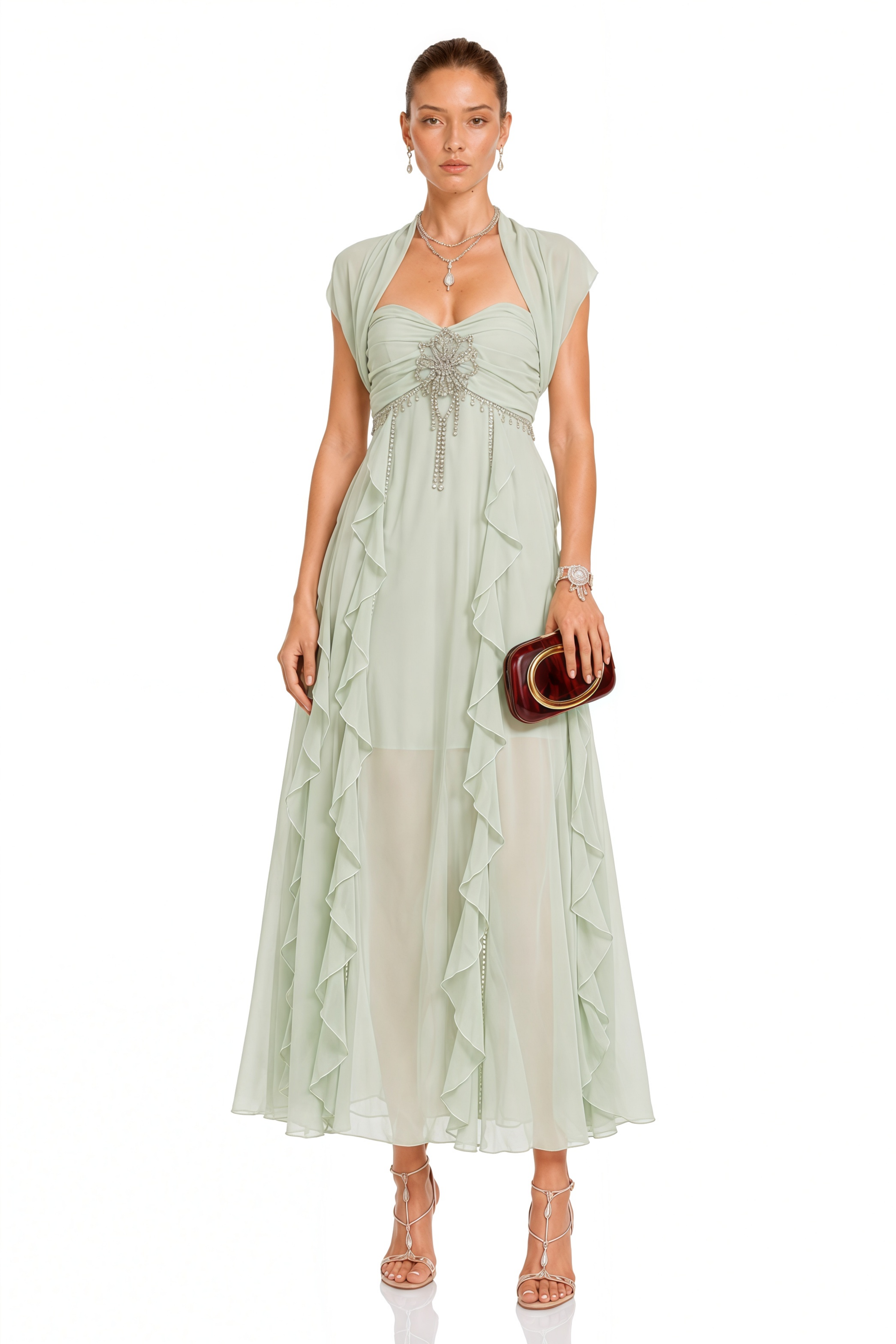 Salilah Embellished Ruffled Midi Dress