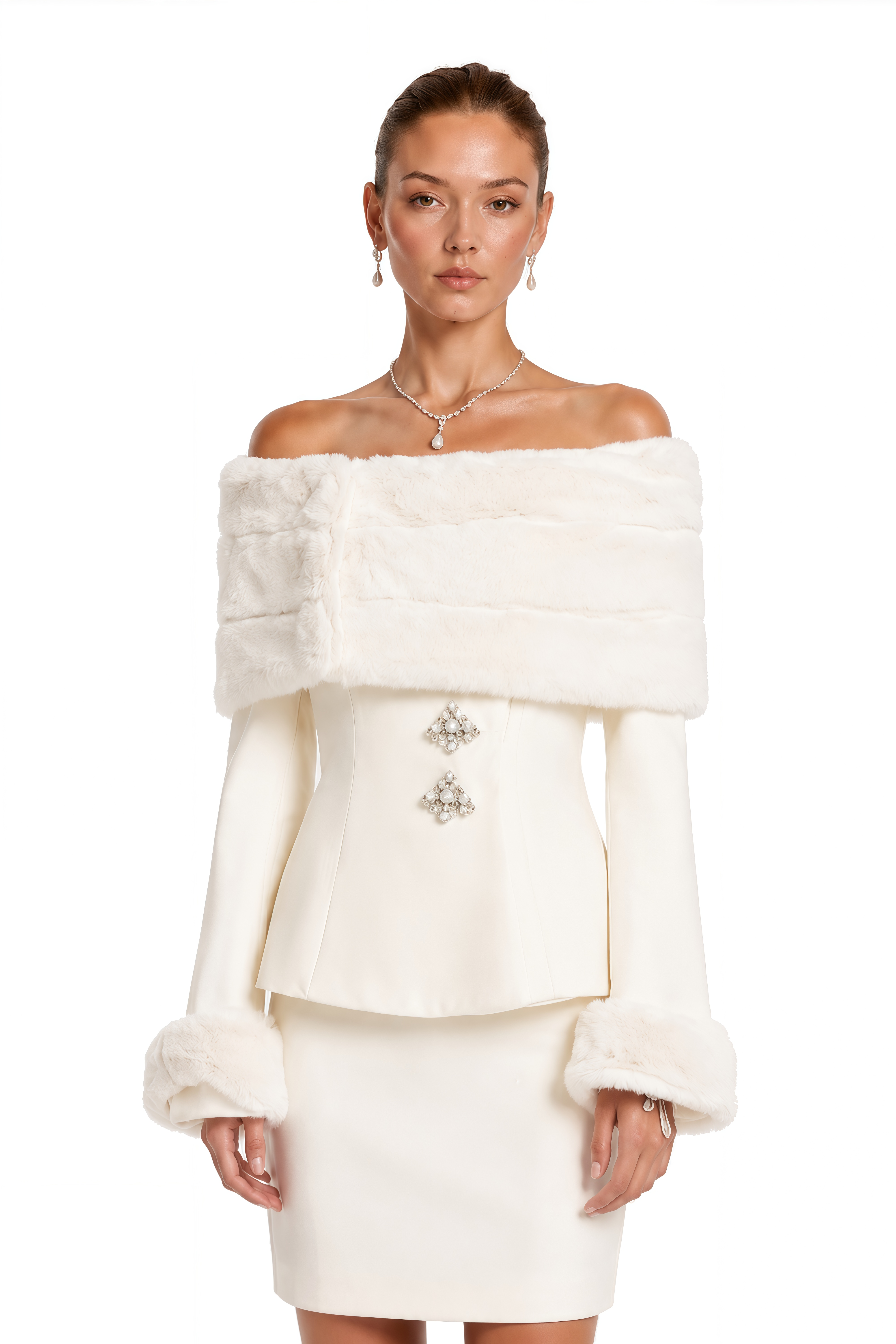 Caitlin Faux-fur Jacket & Skirt Matching Set