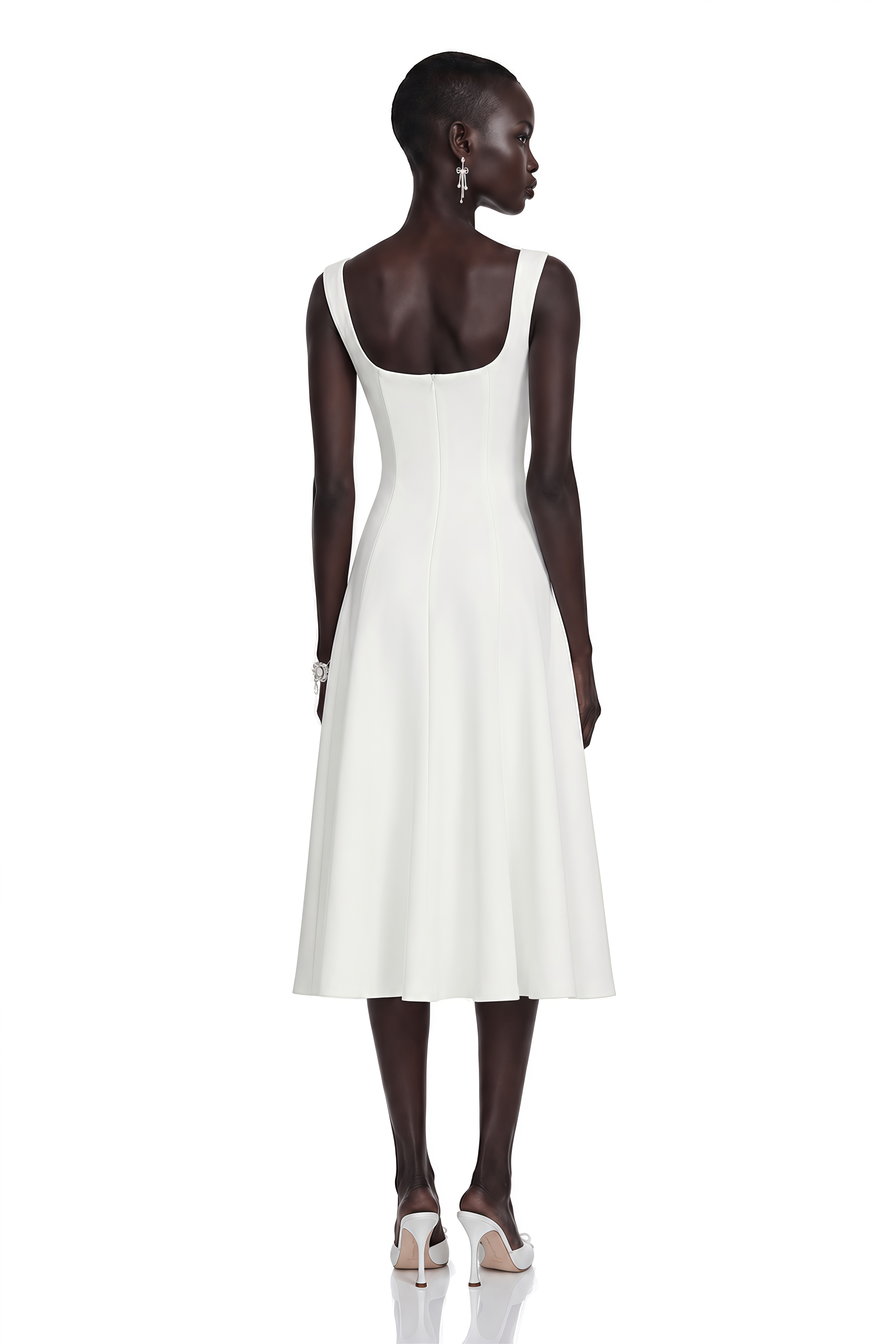 Thala White Pleated Flared Midi Dress