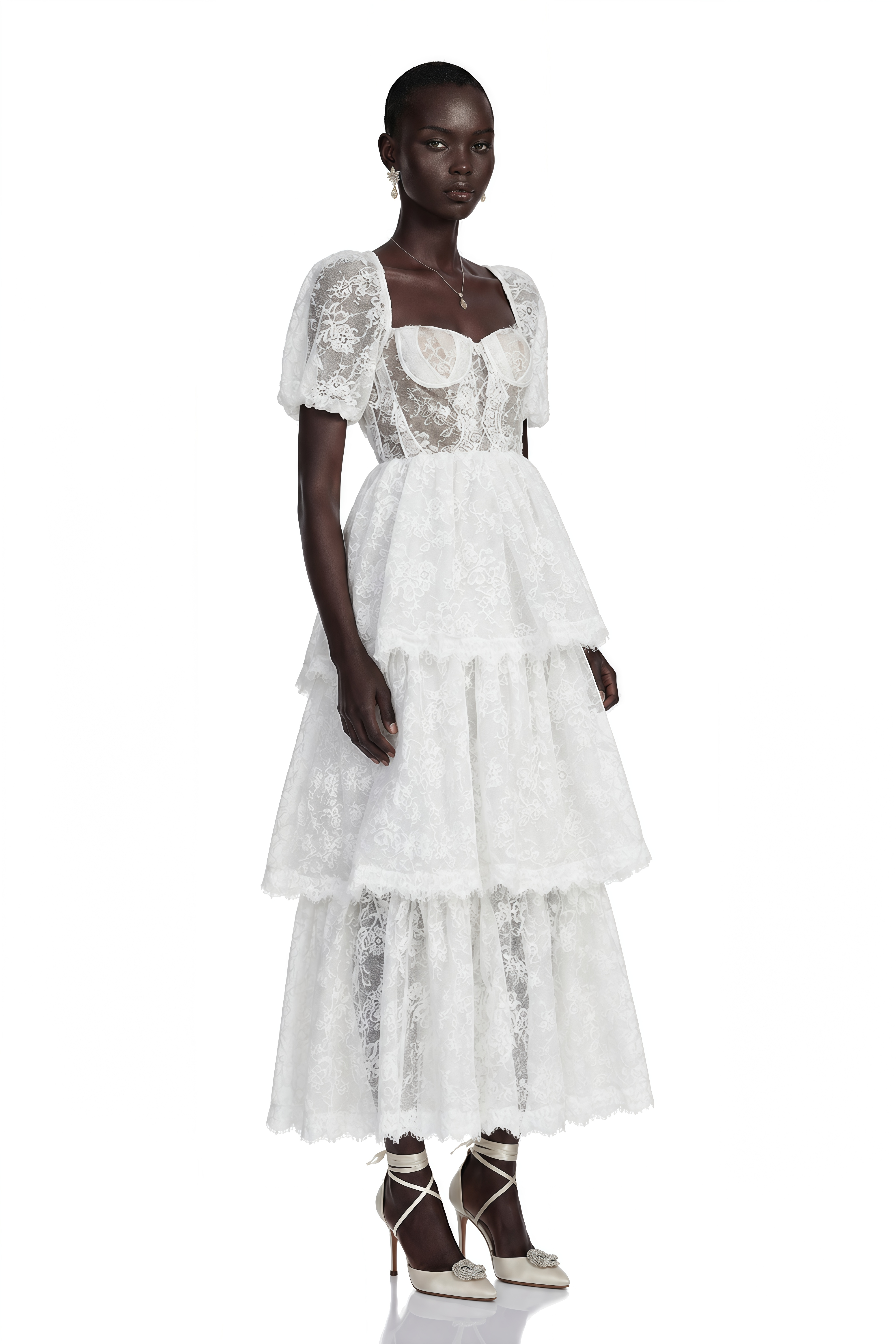 Mélisande White Lace Tiered Maxi Dress