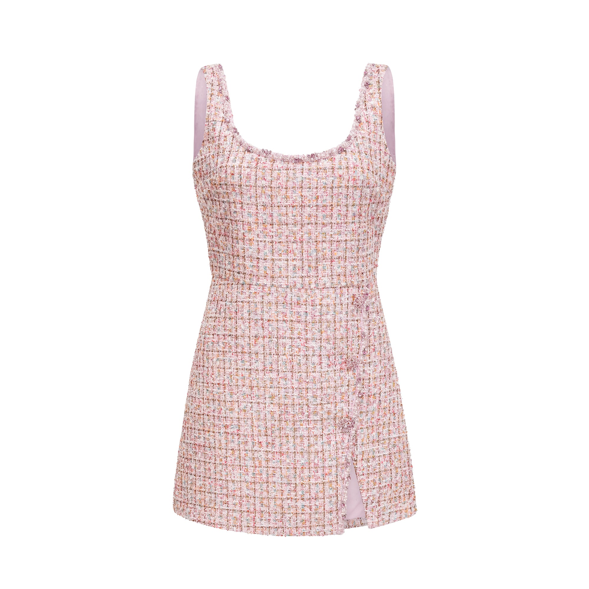 Aoife Pink Embellished Tweed Mini Dress