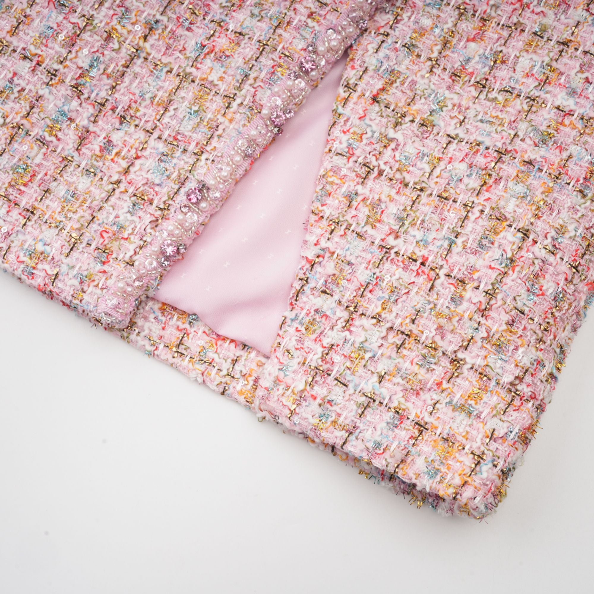 Aoife Pink Embellished Tweed Mini Dress