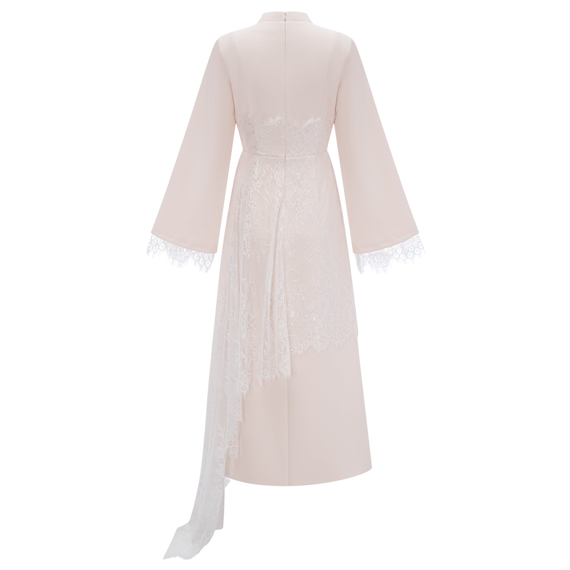Elysia White Asymmetrical Floral Lace Maxi Dress