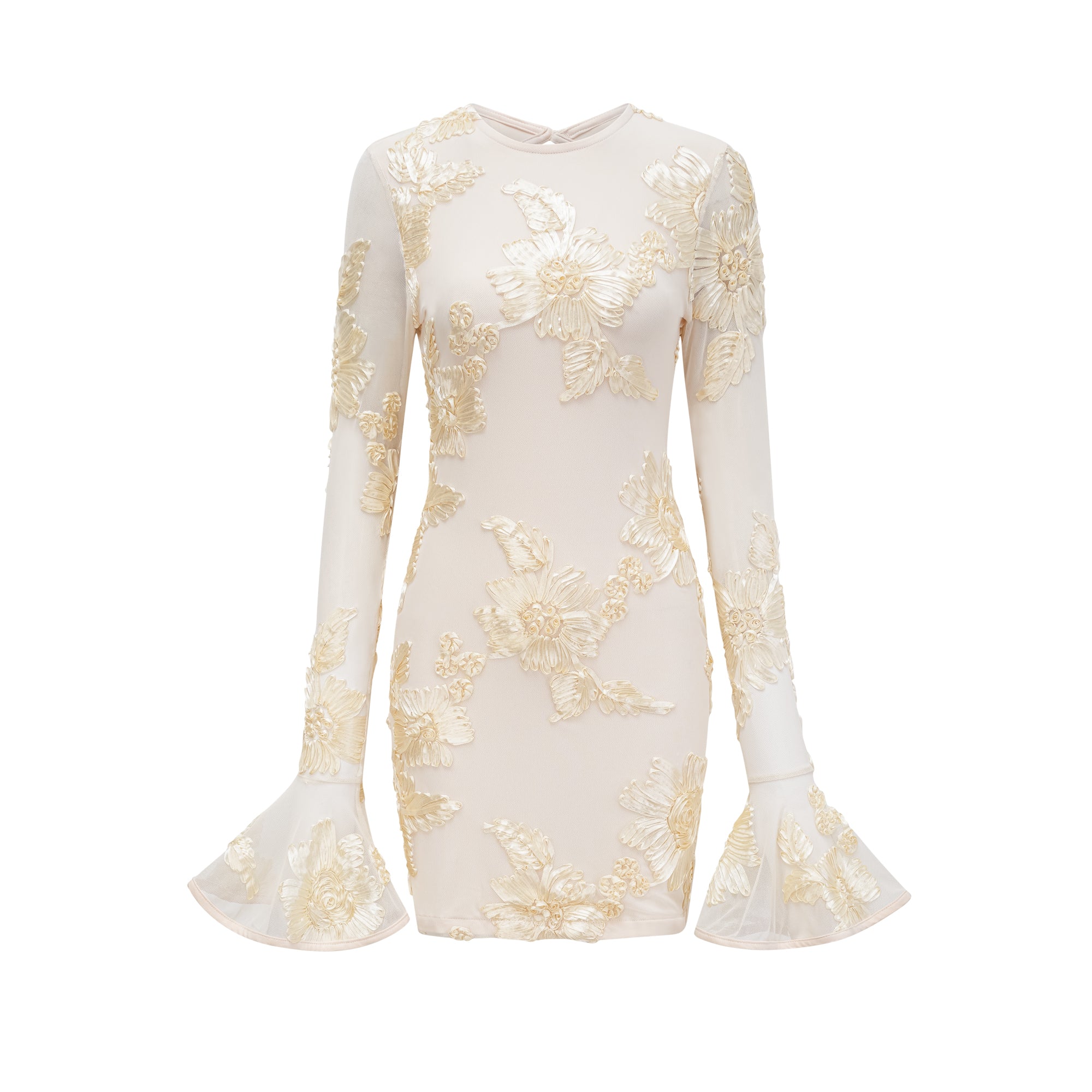 Nalini Floral-Embroidered Open-Back Dress