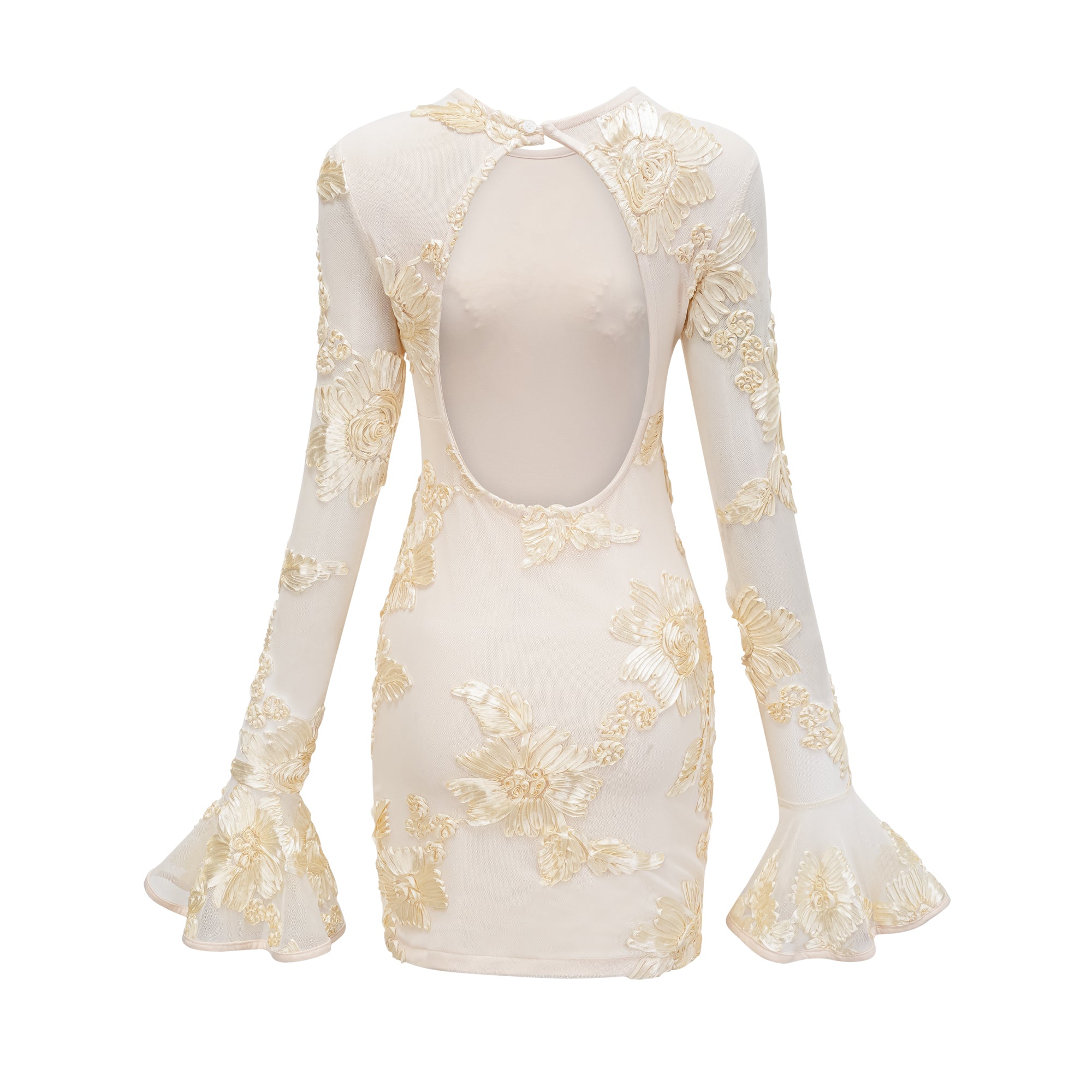 Nalini Floral-Embroidered Open-Back Dress