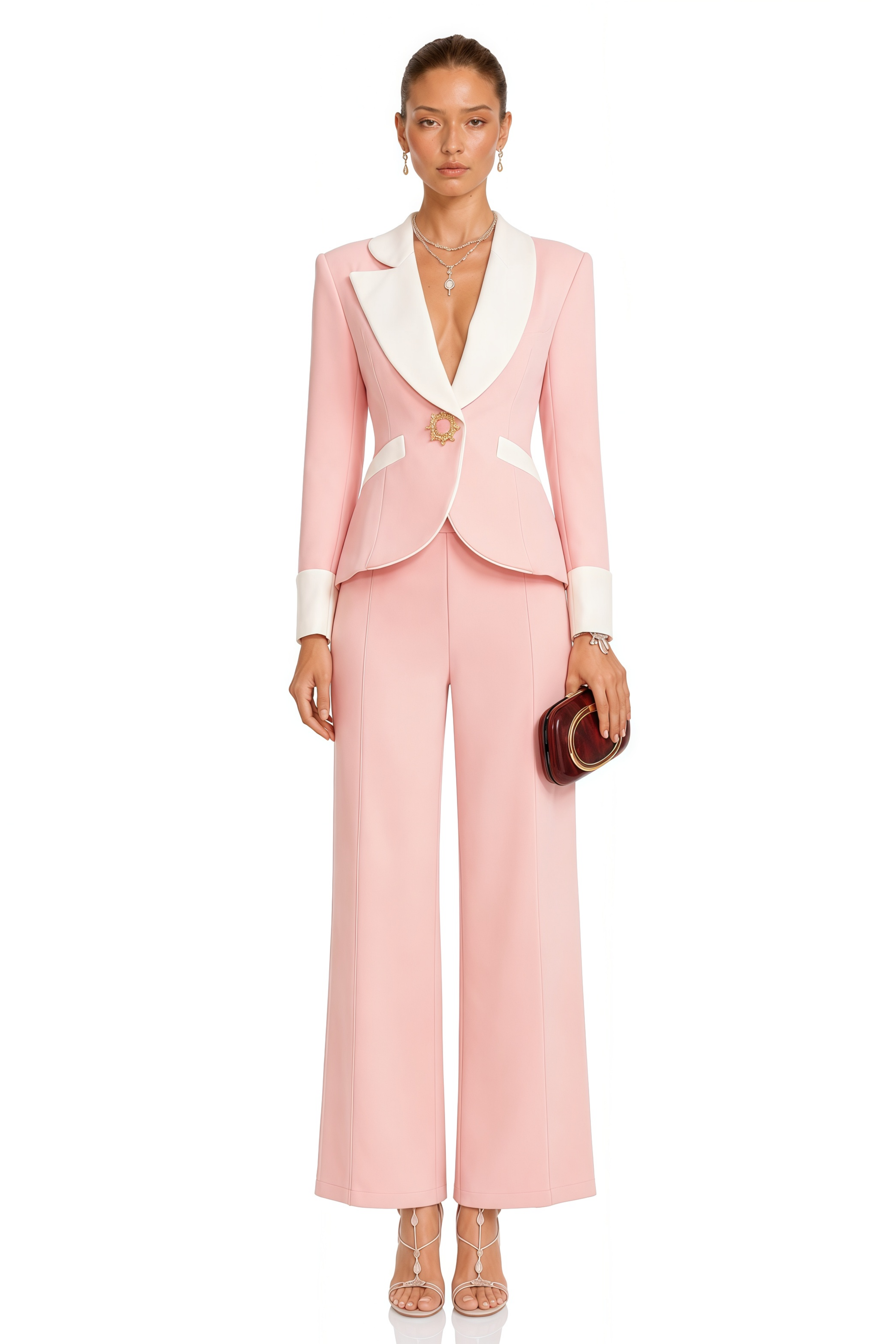 Claretta Colour-Block Blazer & Pants Matching Set
