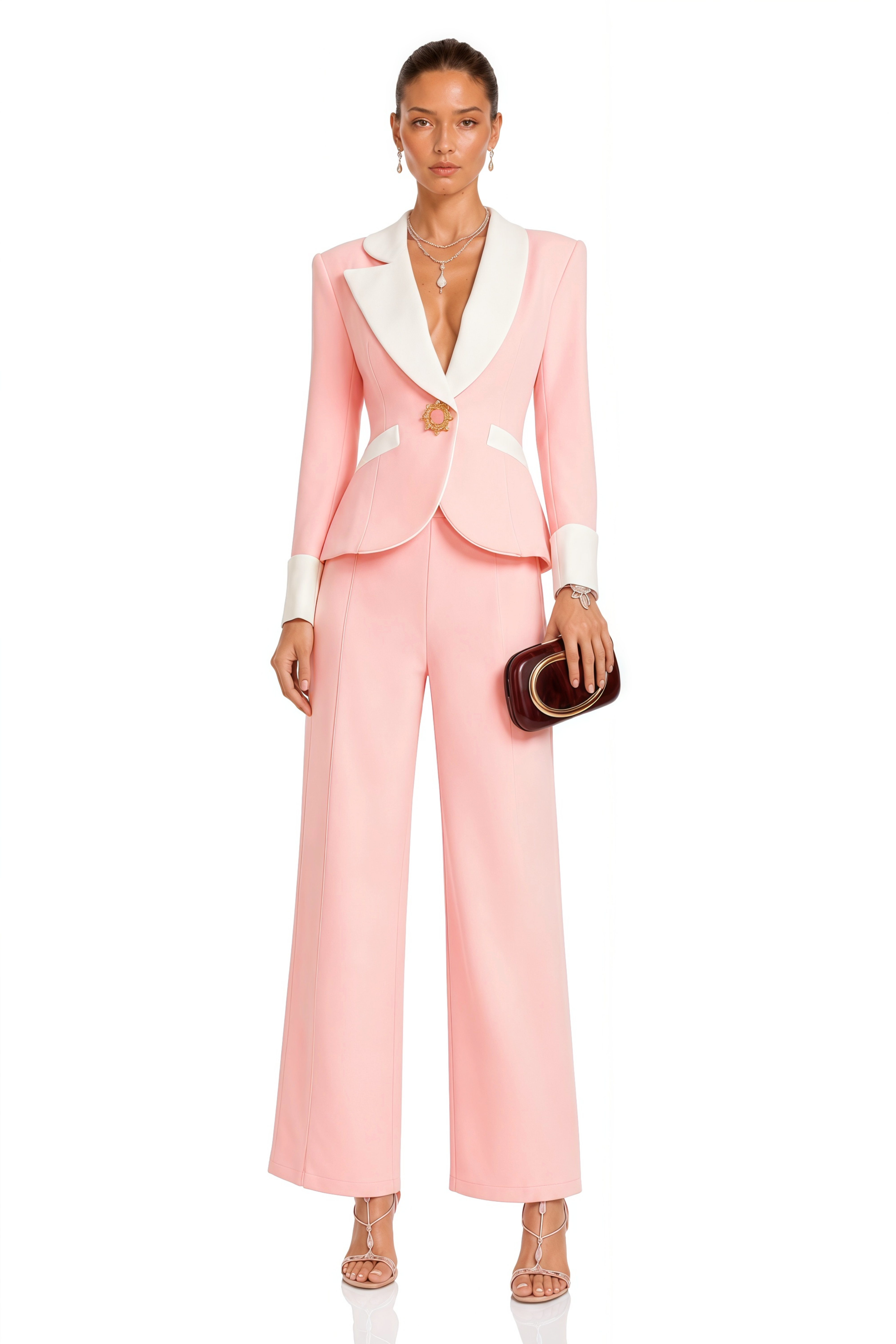 Claretta Colour-Block Blazer & Pants Matching Set