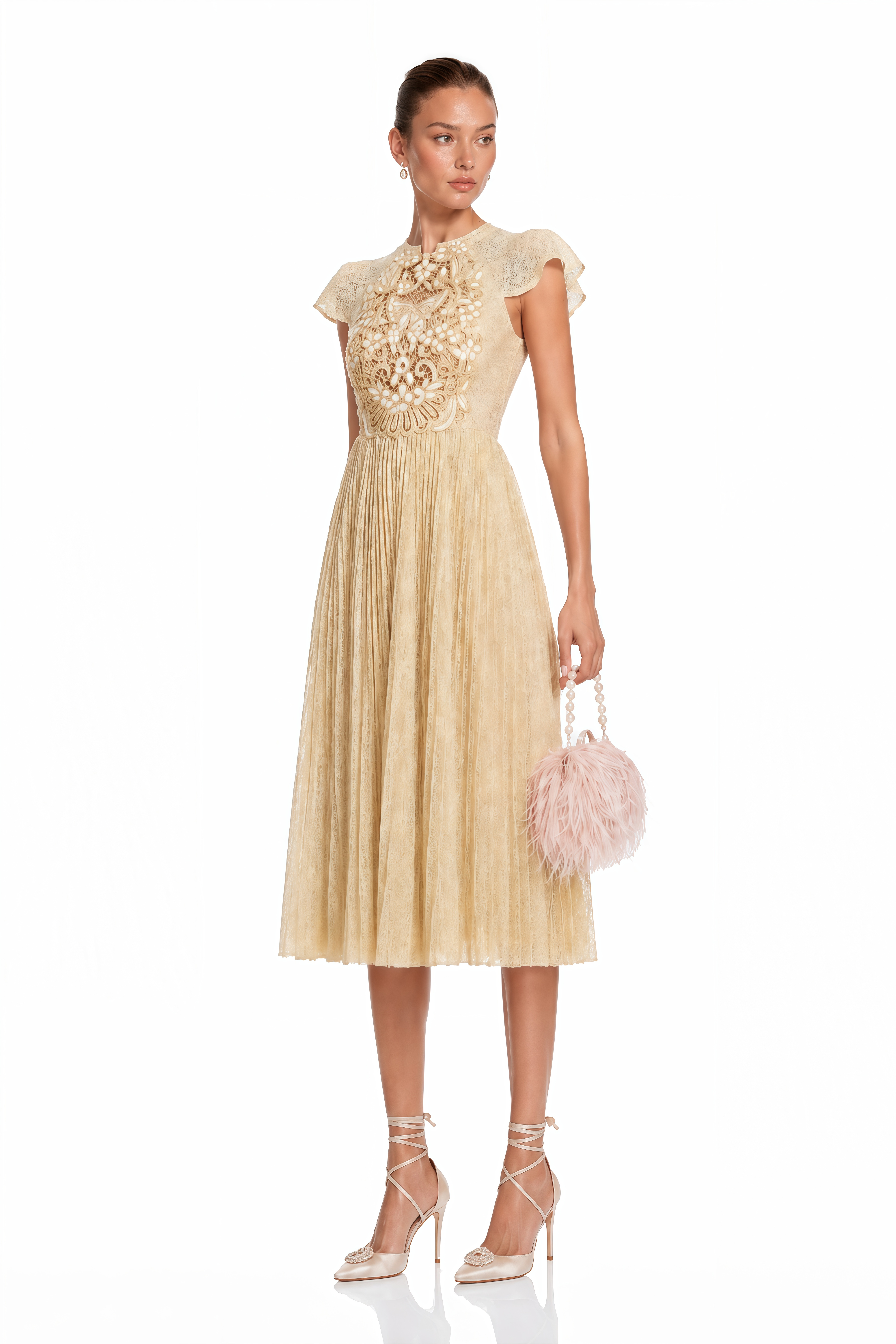 Nerissa Embroidered Pleated Midi Dress