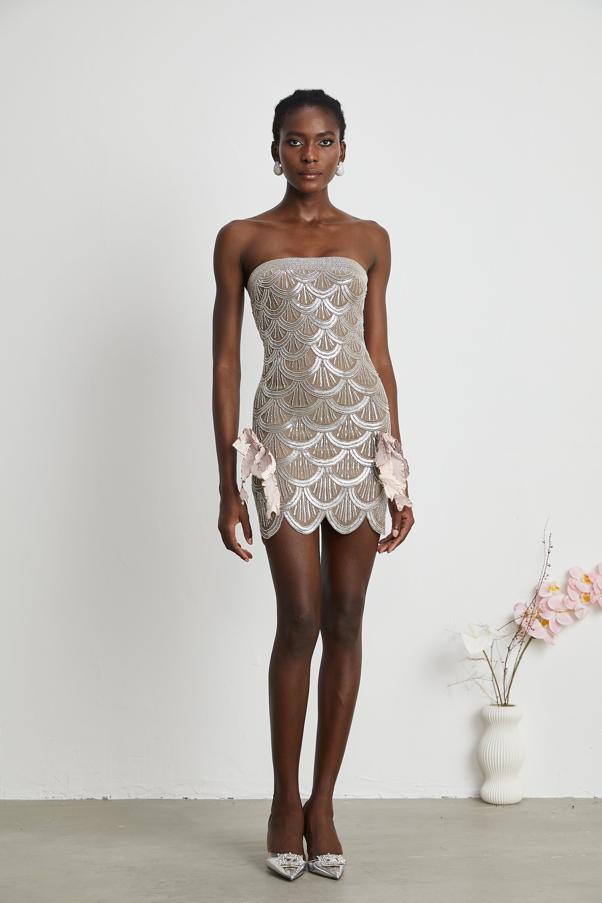 Astrid brown embellished mini dress