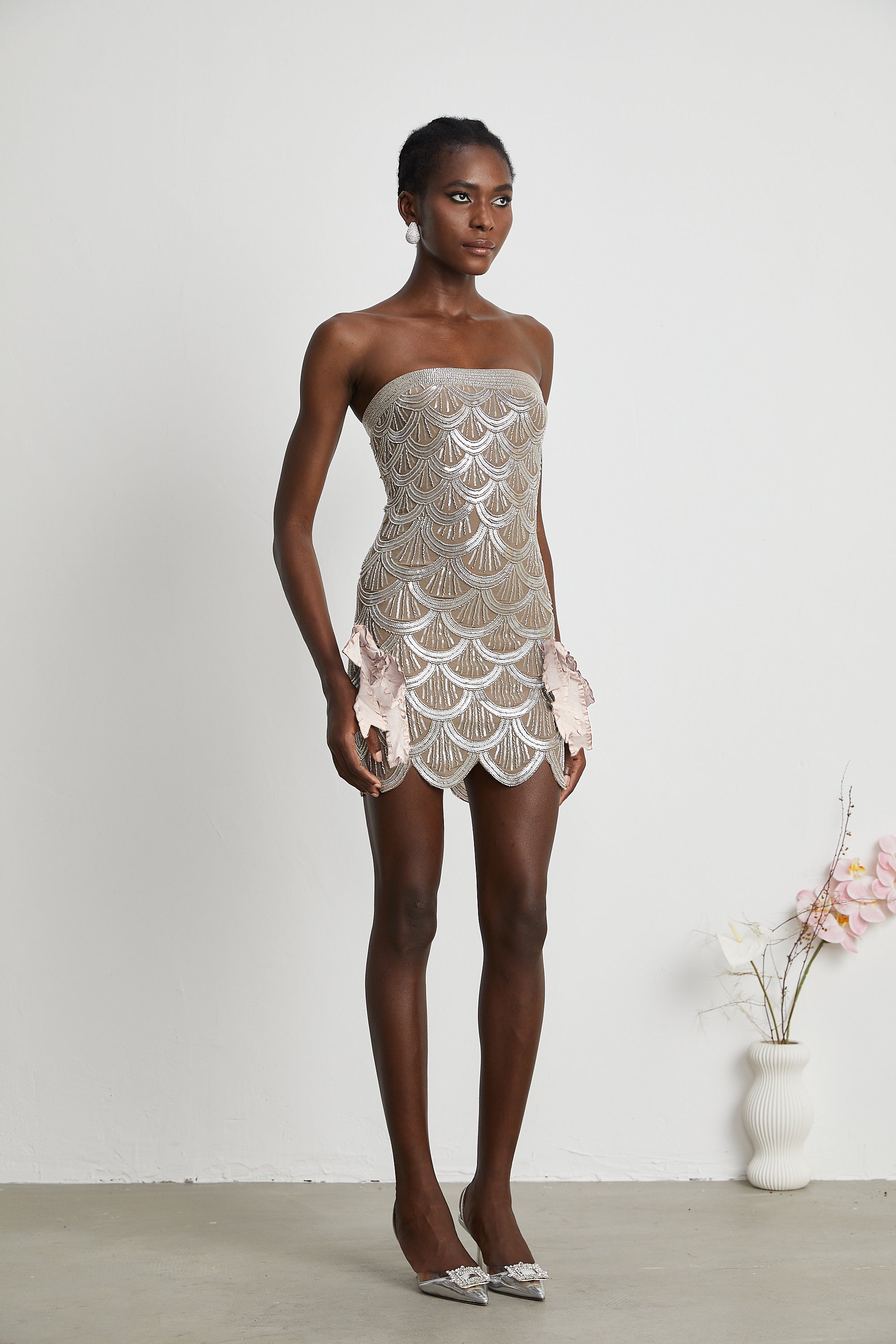 Astrid brown embellished mini dress