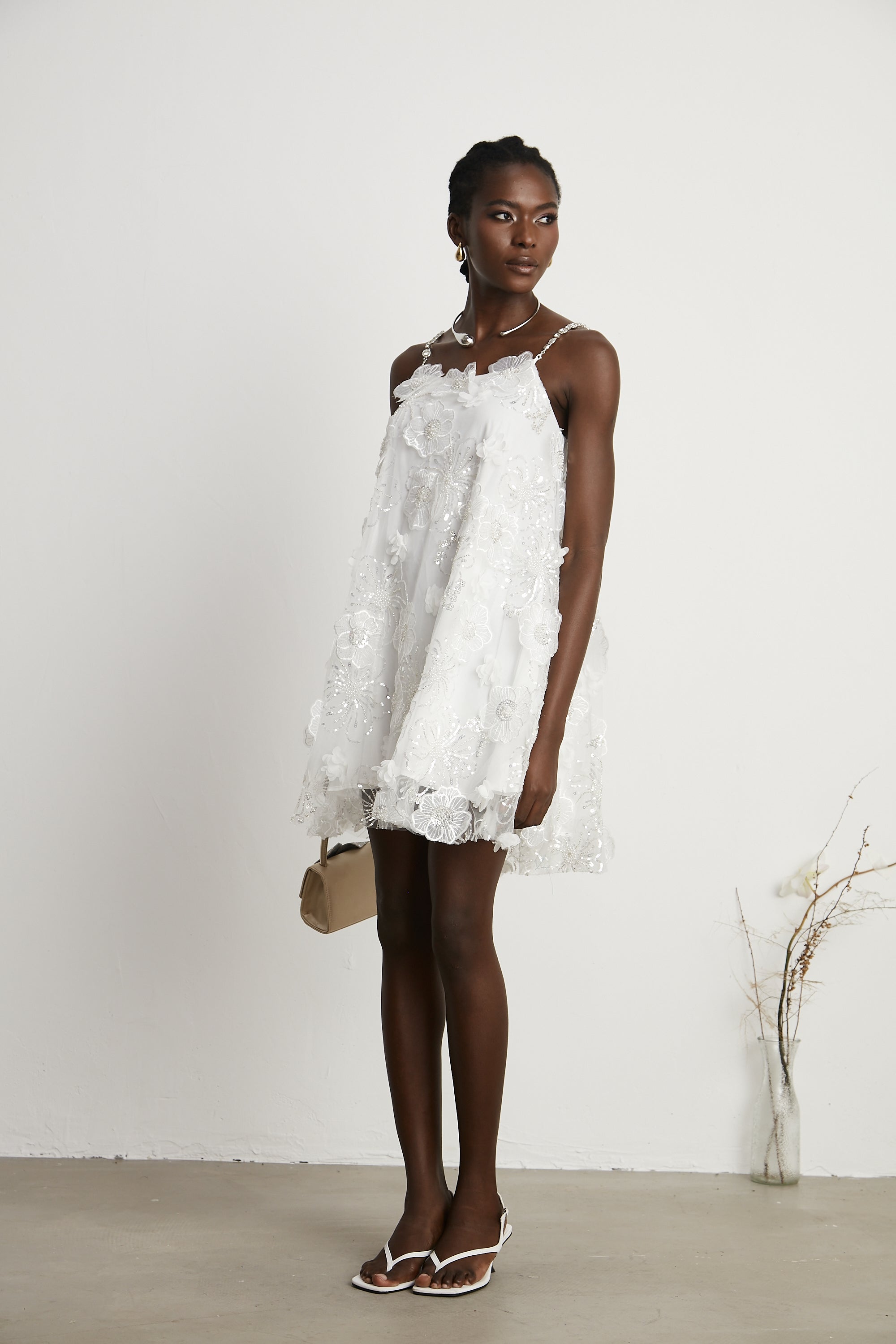 Suzette Crystal-Embellished Floral Mini Dress