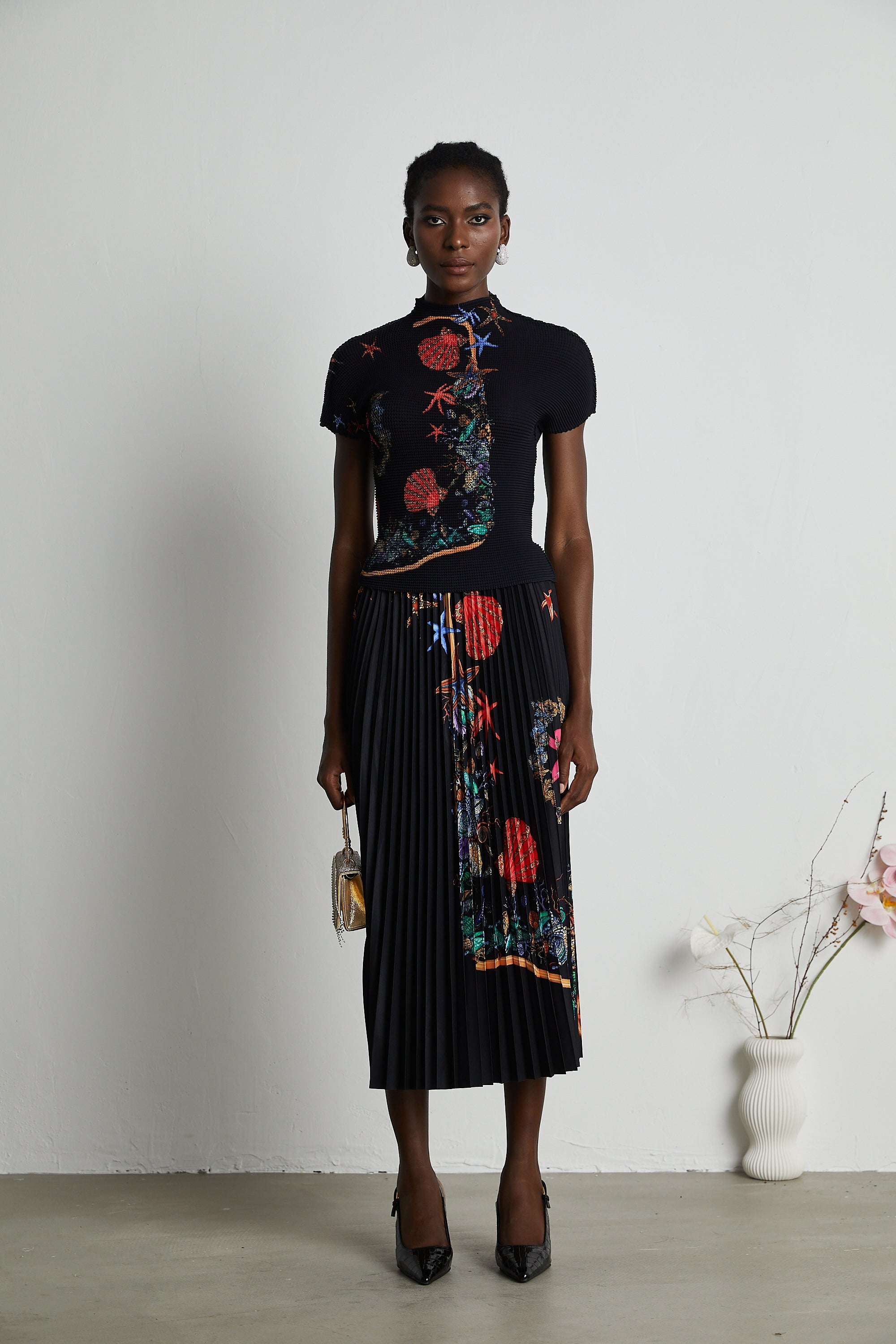 Josiane pattern-print knitted top & skirt matching set