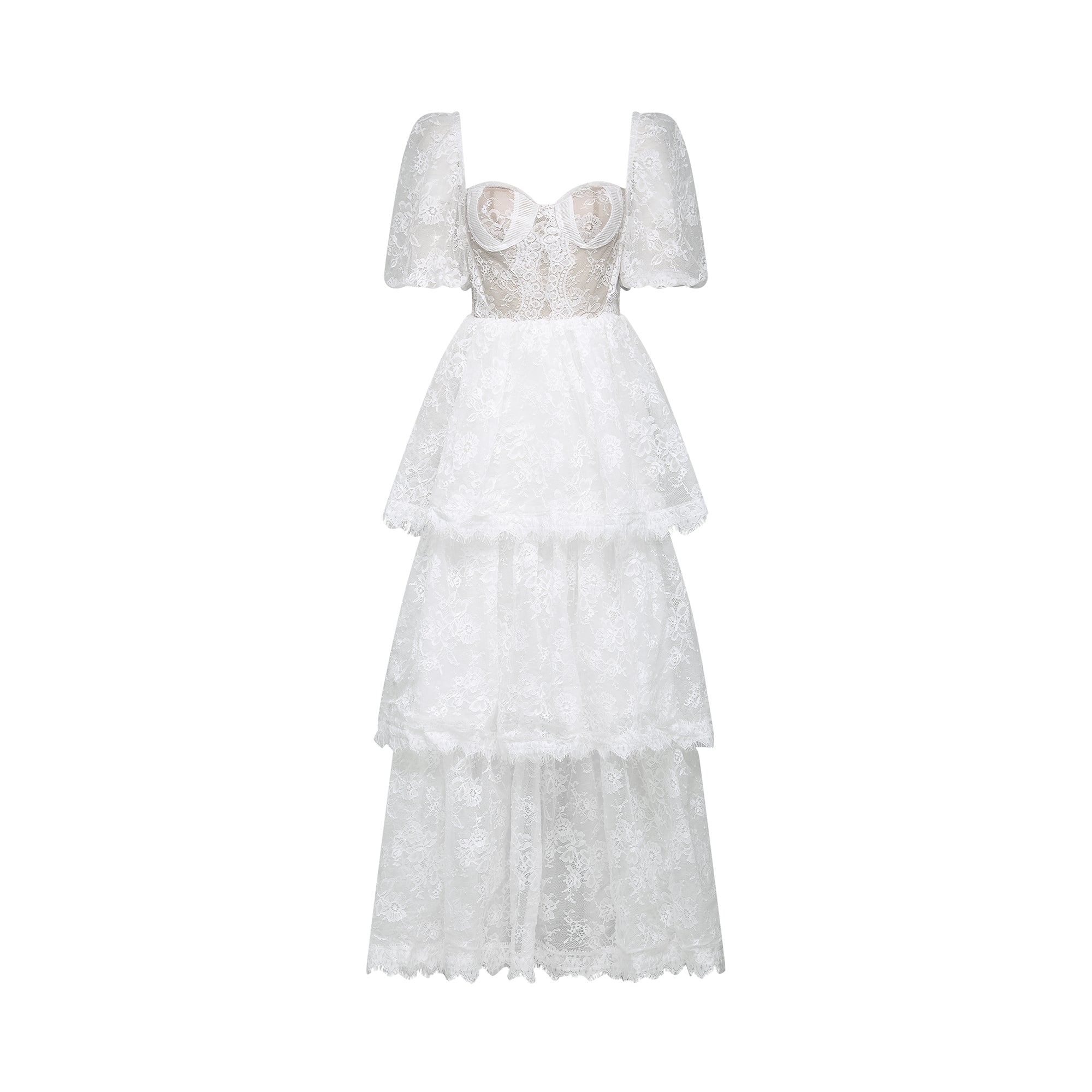 Mélisande White Lace Tiered Maxi Dress