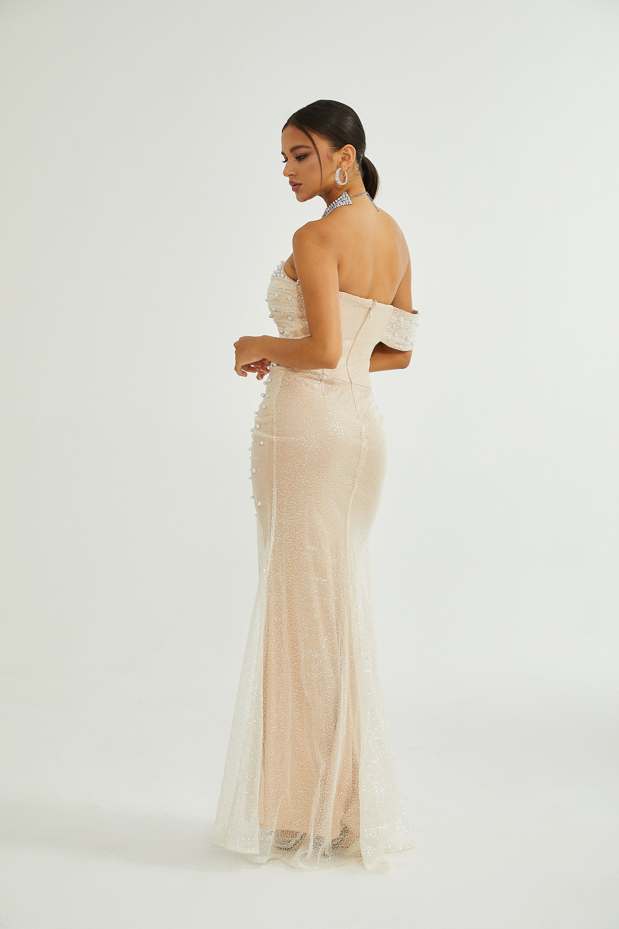 Sabine Faux Pearl Embellished Maxi Dress