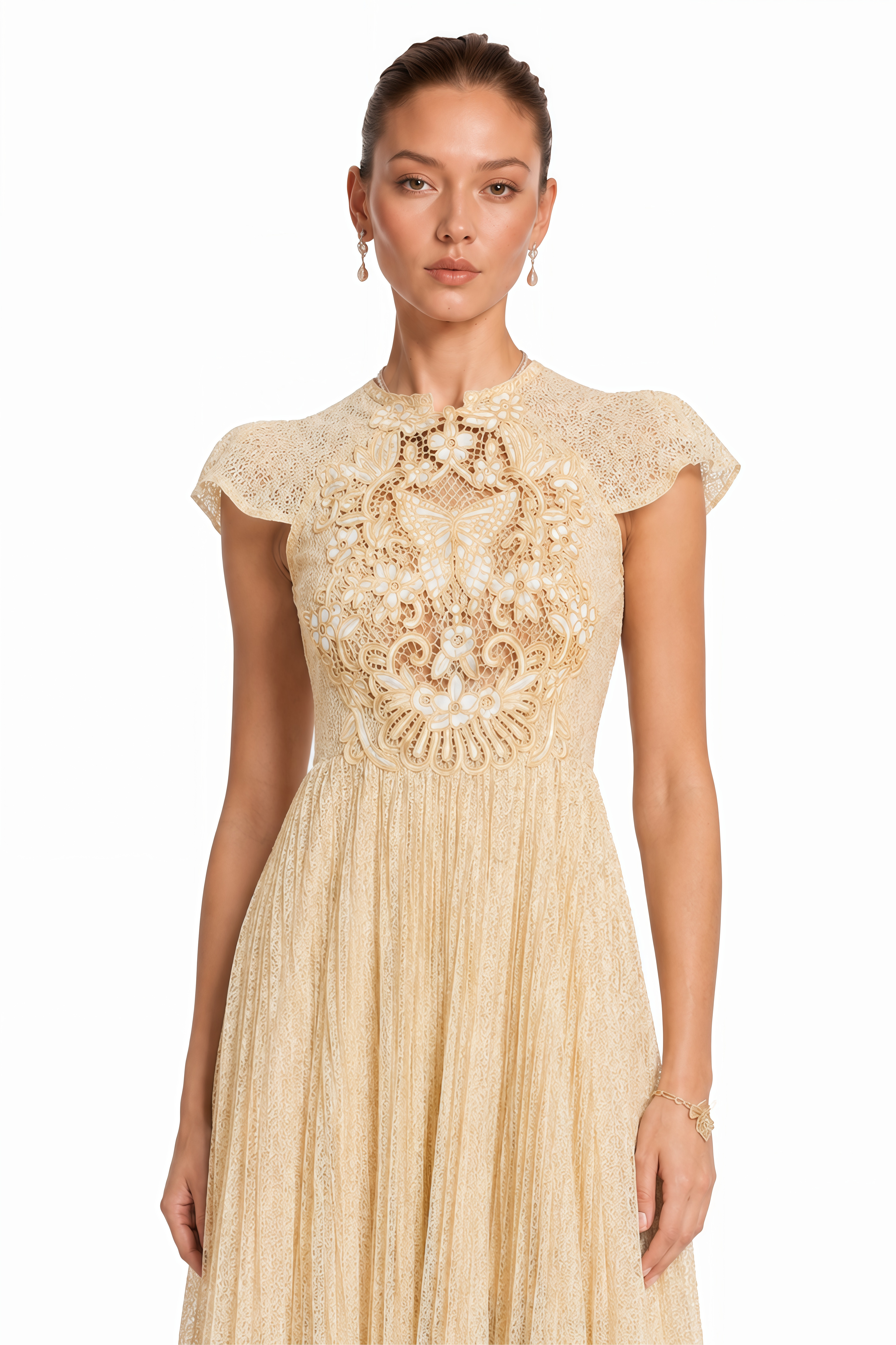 Nerissa Embroidered Pleated Midi Dress
