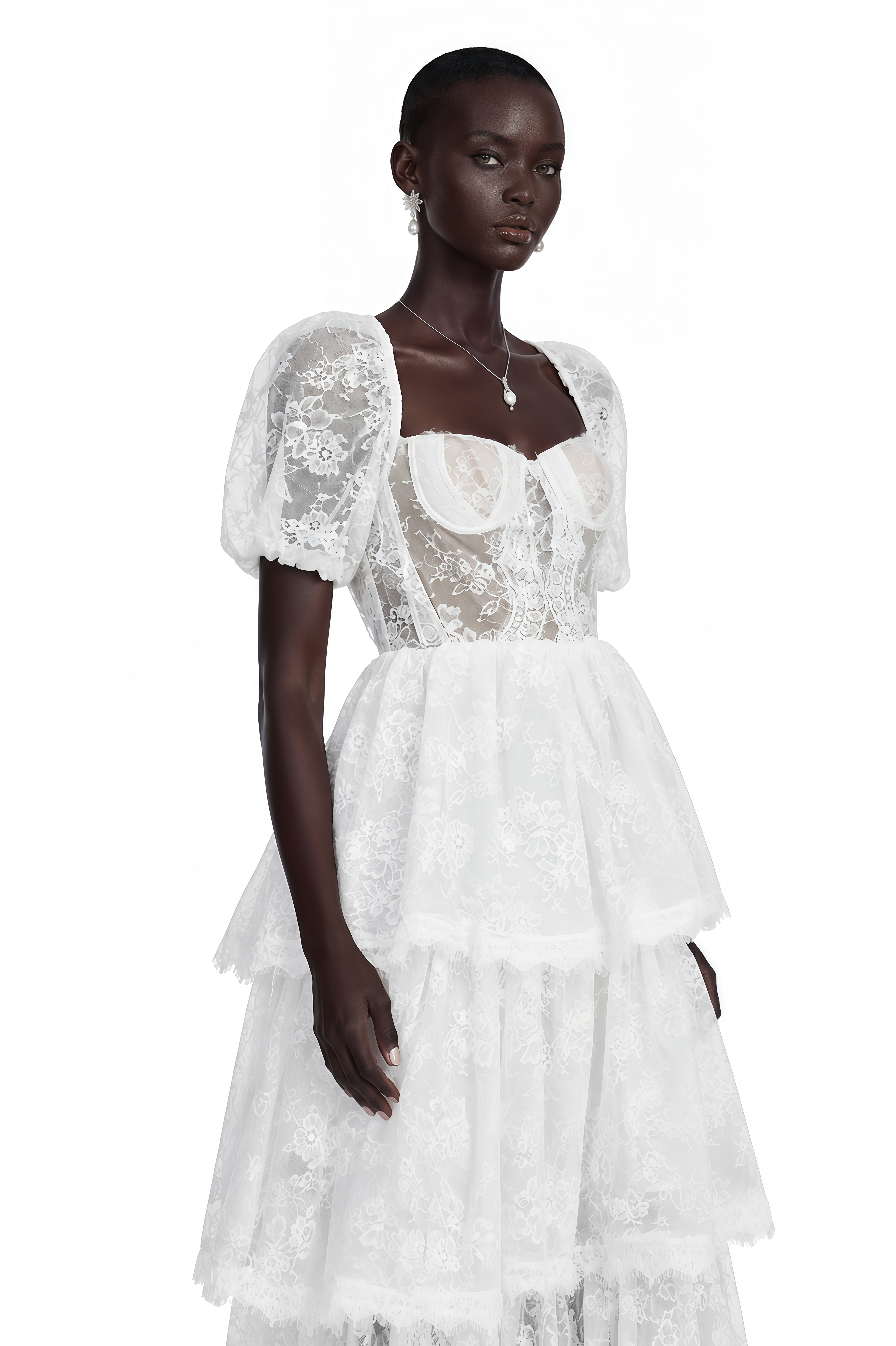 Mélisande White Lace Tiered Maxi Dress