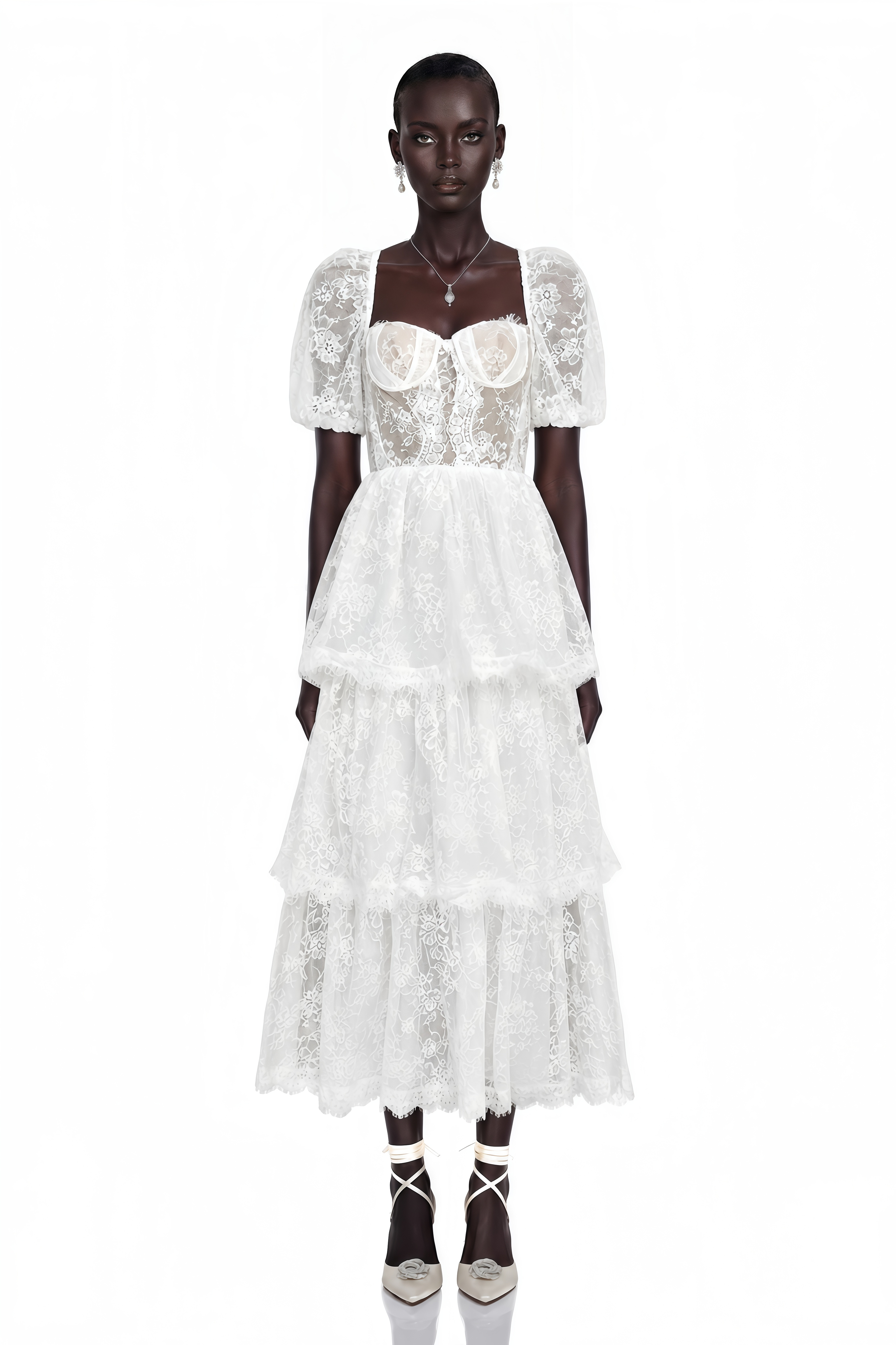 Mélisande White Lace Tiered Maxi Dress