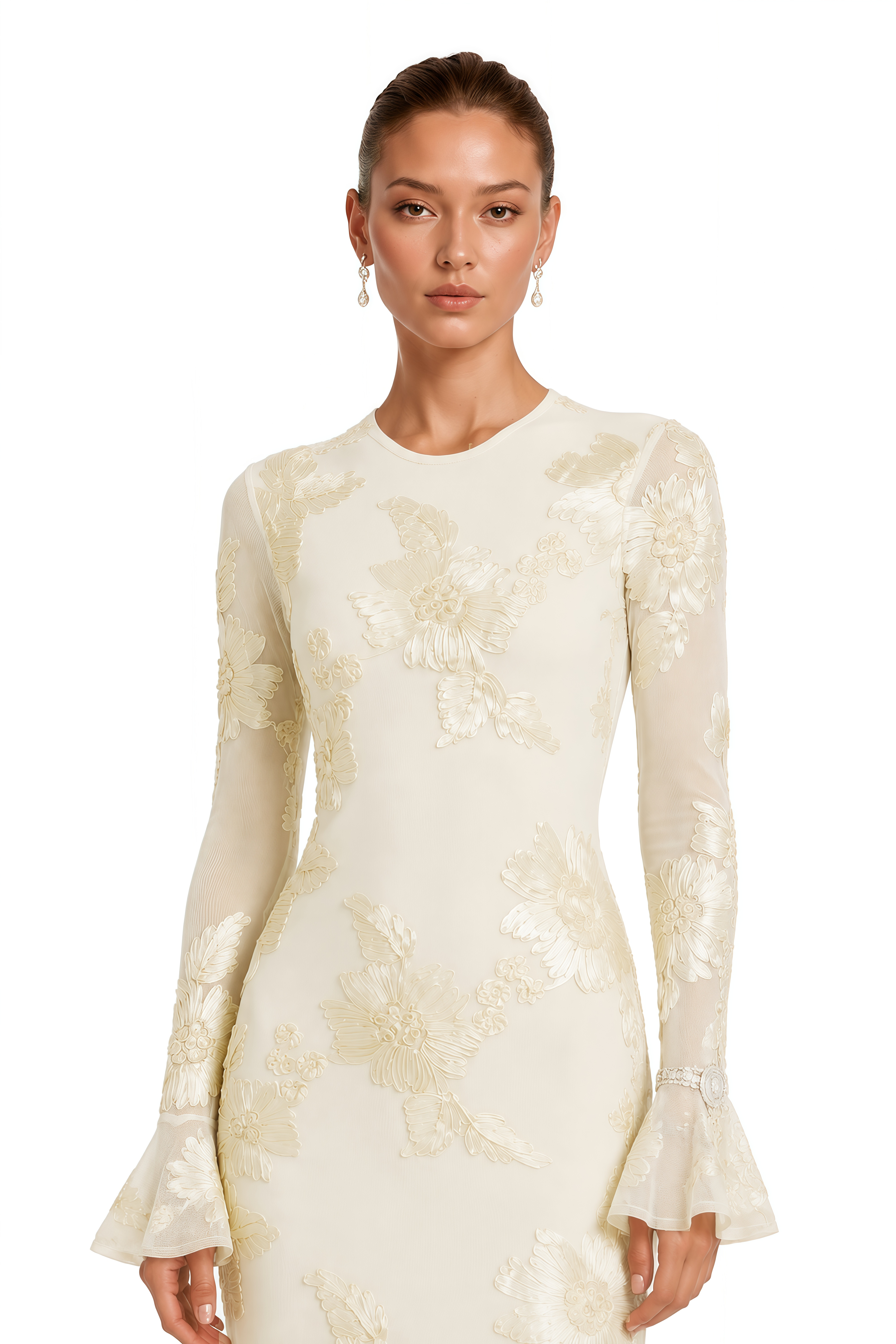 Nalini Floral-Embroidered Open-Back Dress