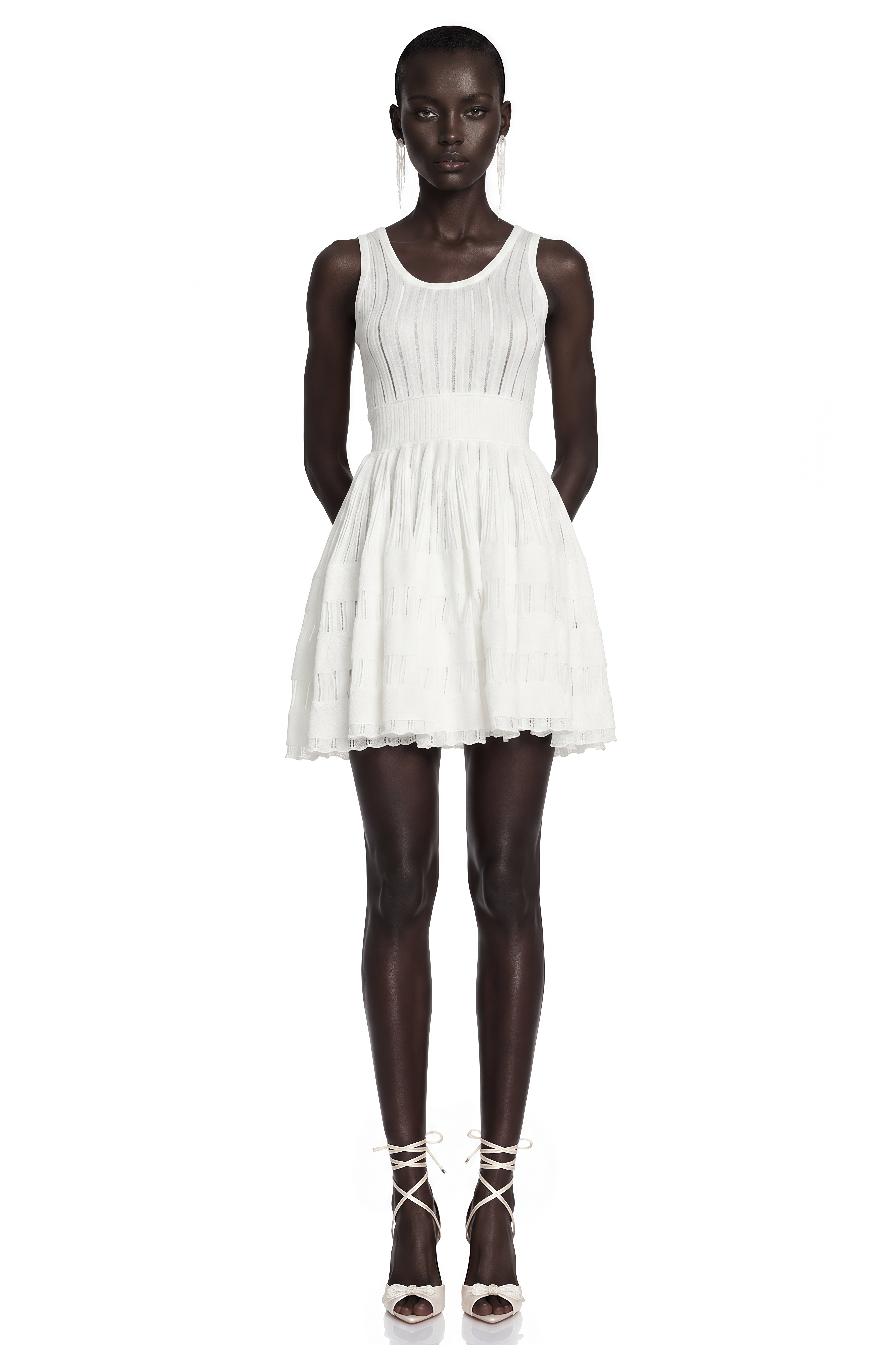 Noémie White Cut-Out Pleated Mini Dress
