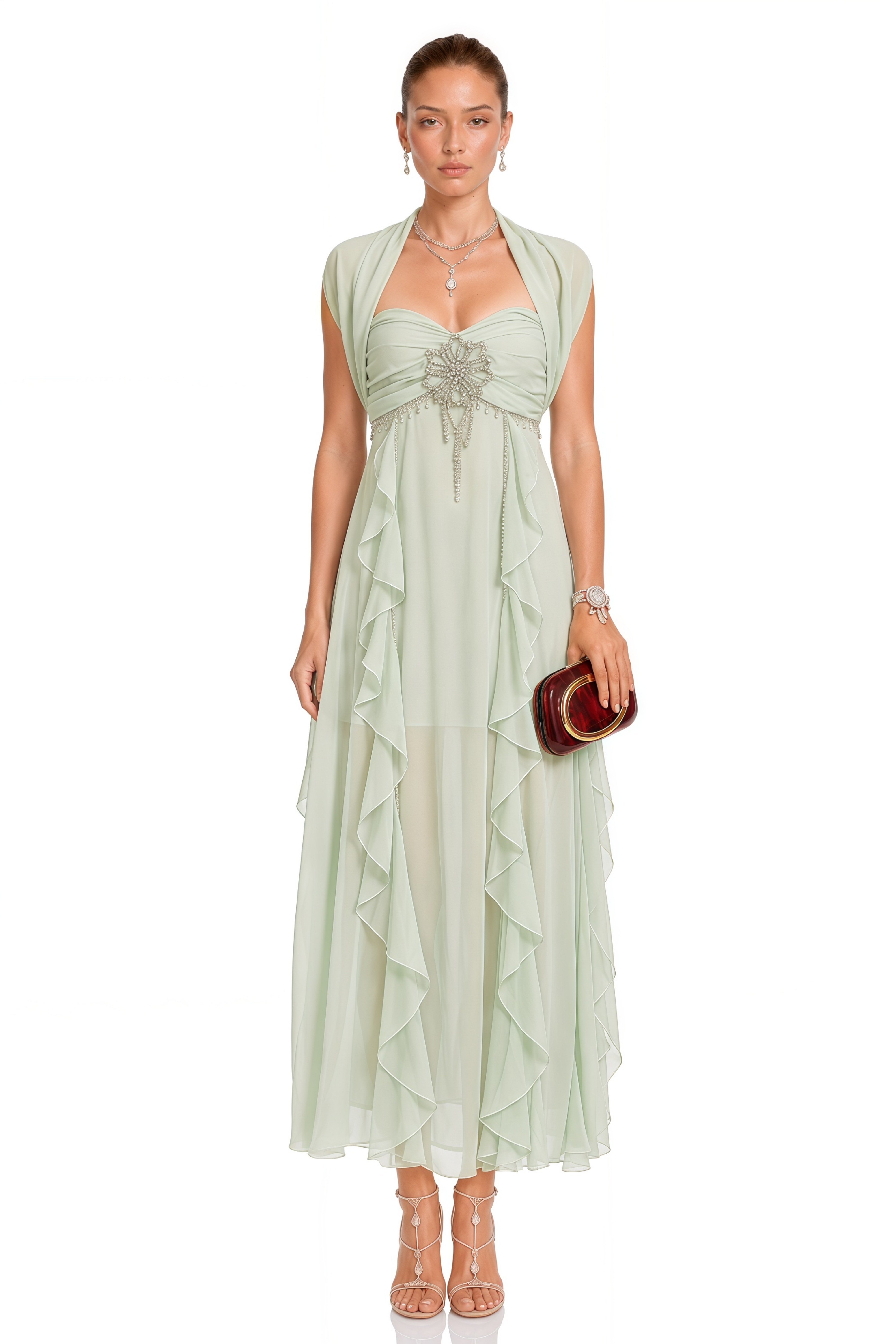 Salilah Embellished Ruffled Midi Dress