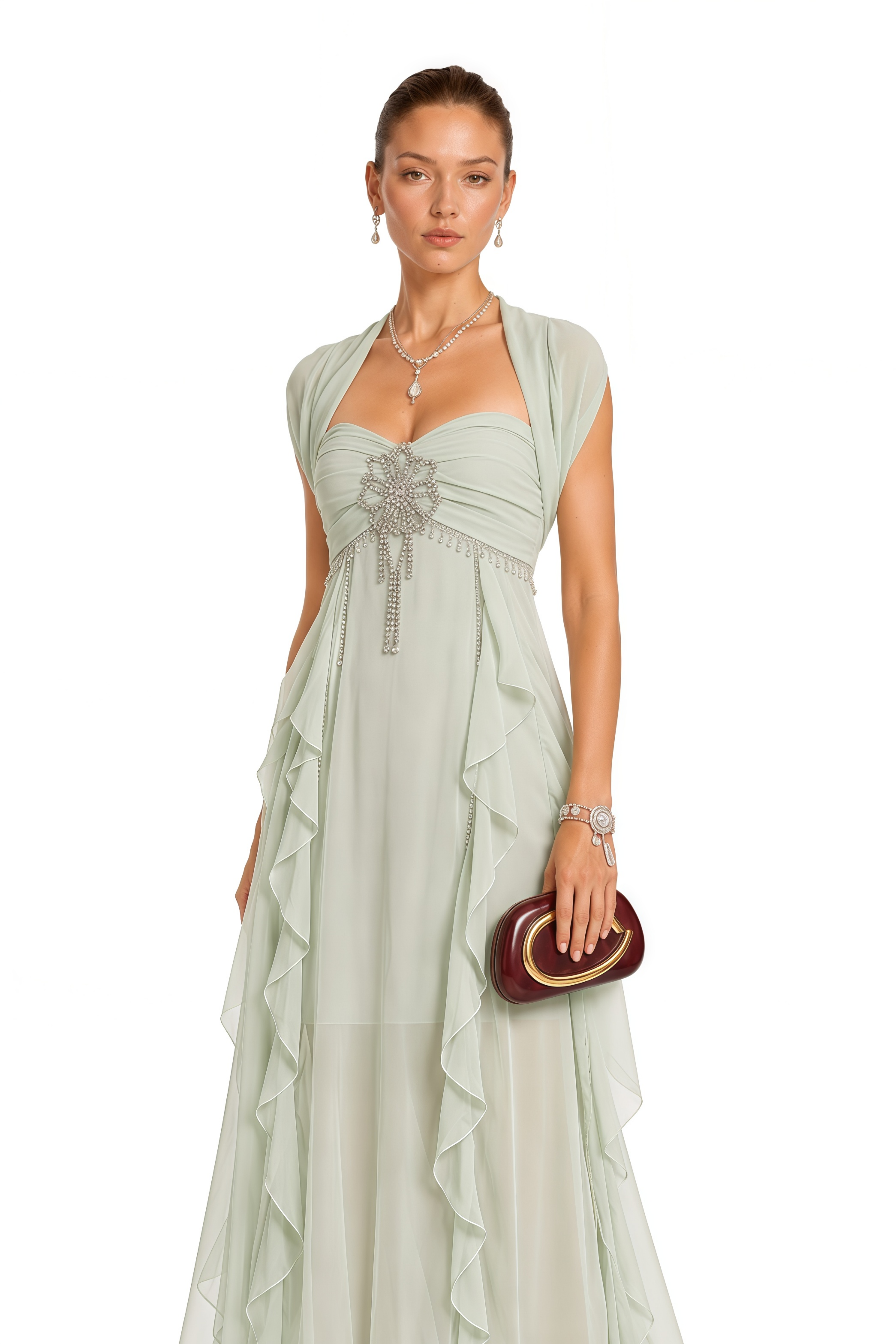 Salilah Embellished Ruffled Midi Dress