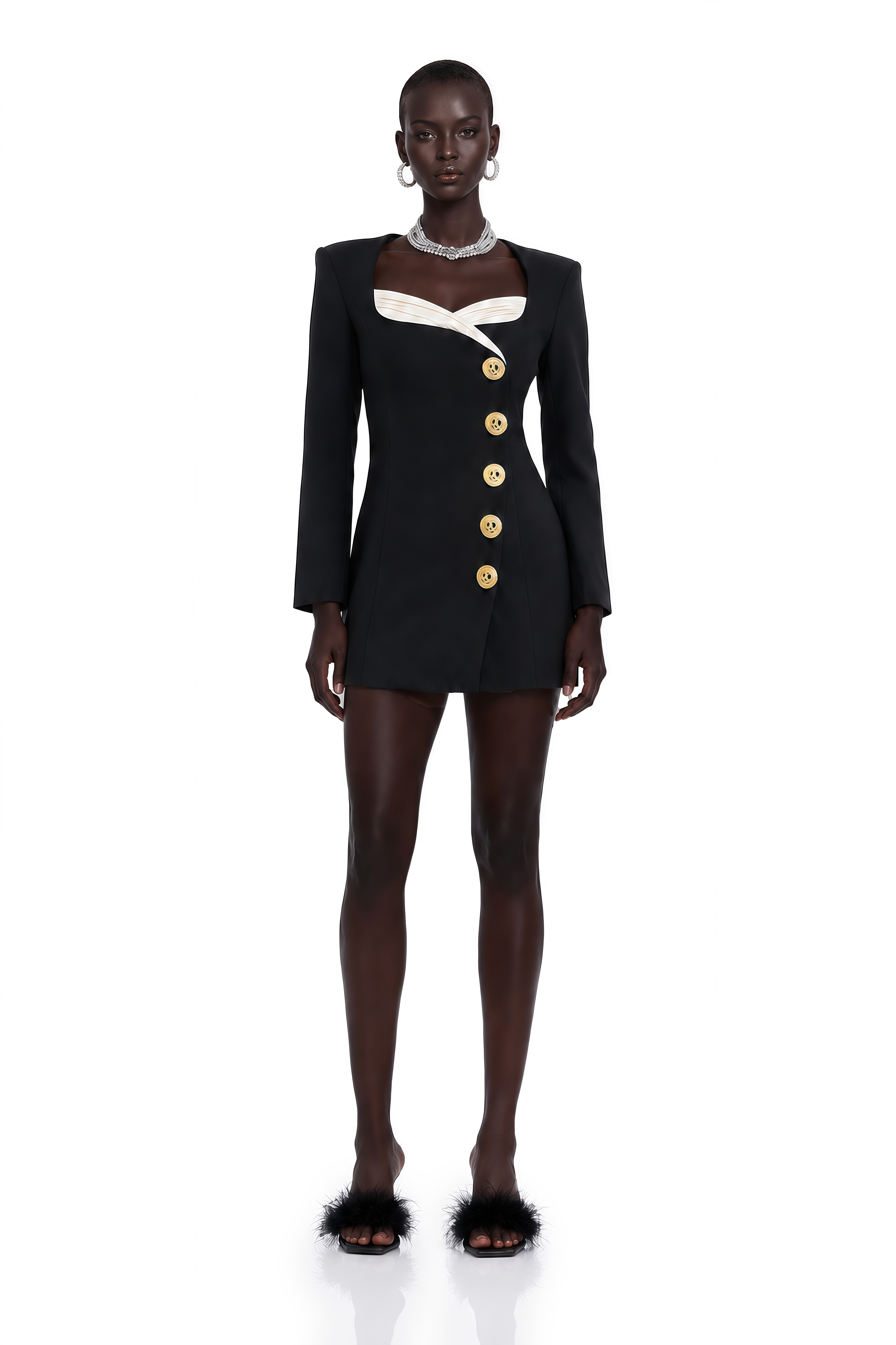 Celina Black Long-Sleeved Dress