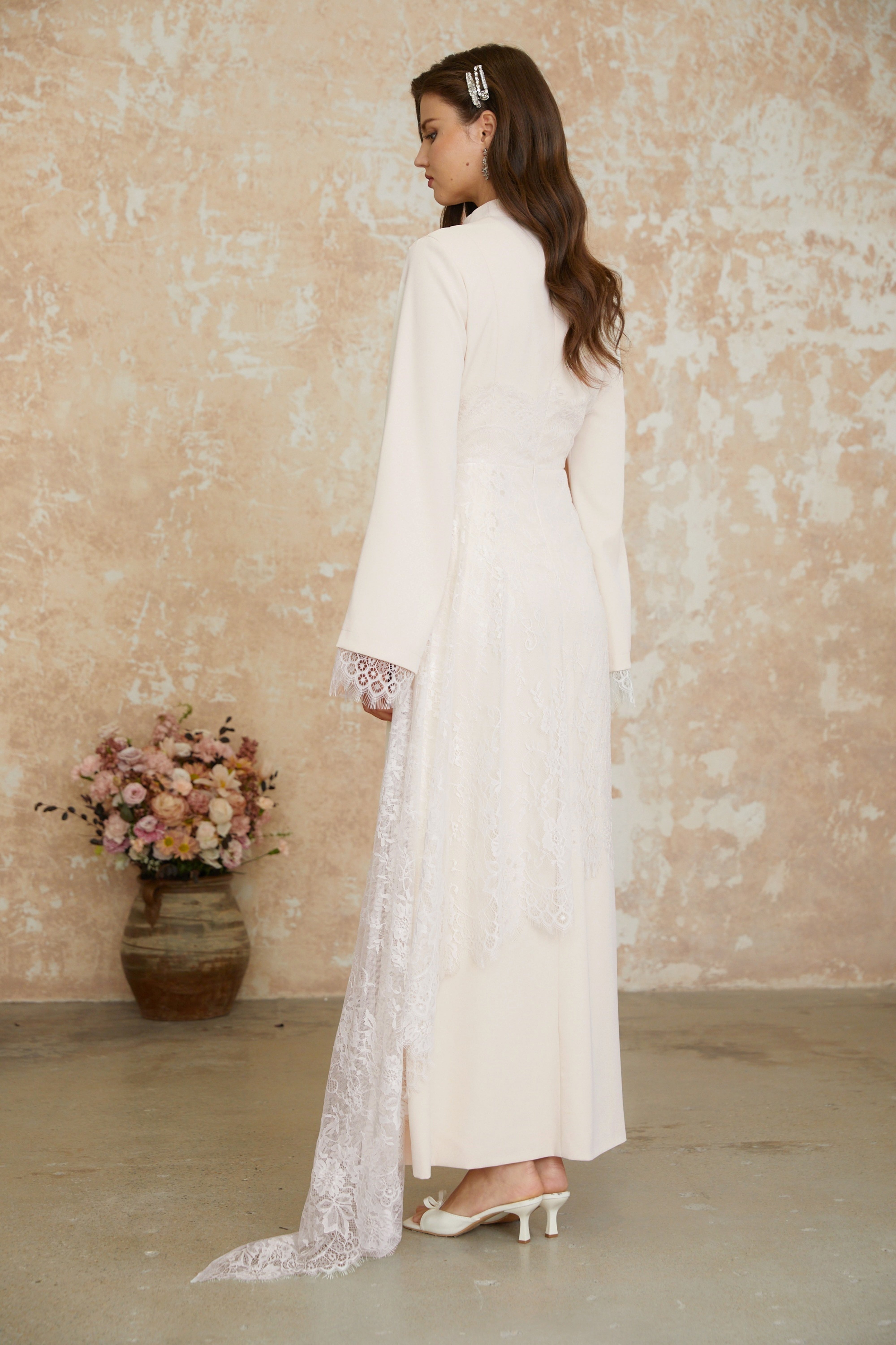 White Asymmetrical Floral Lace Maxi Dress