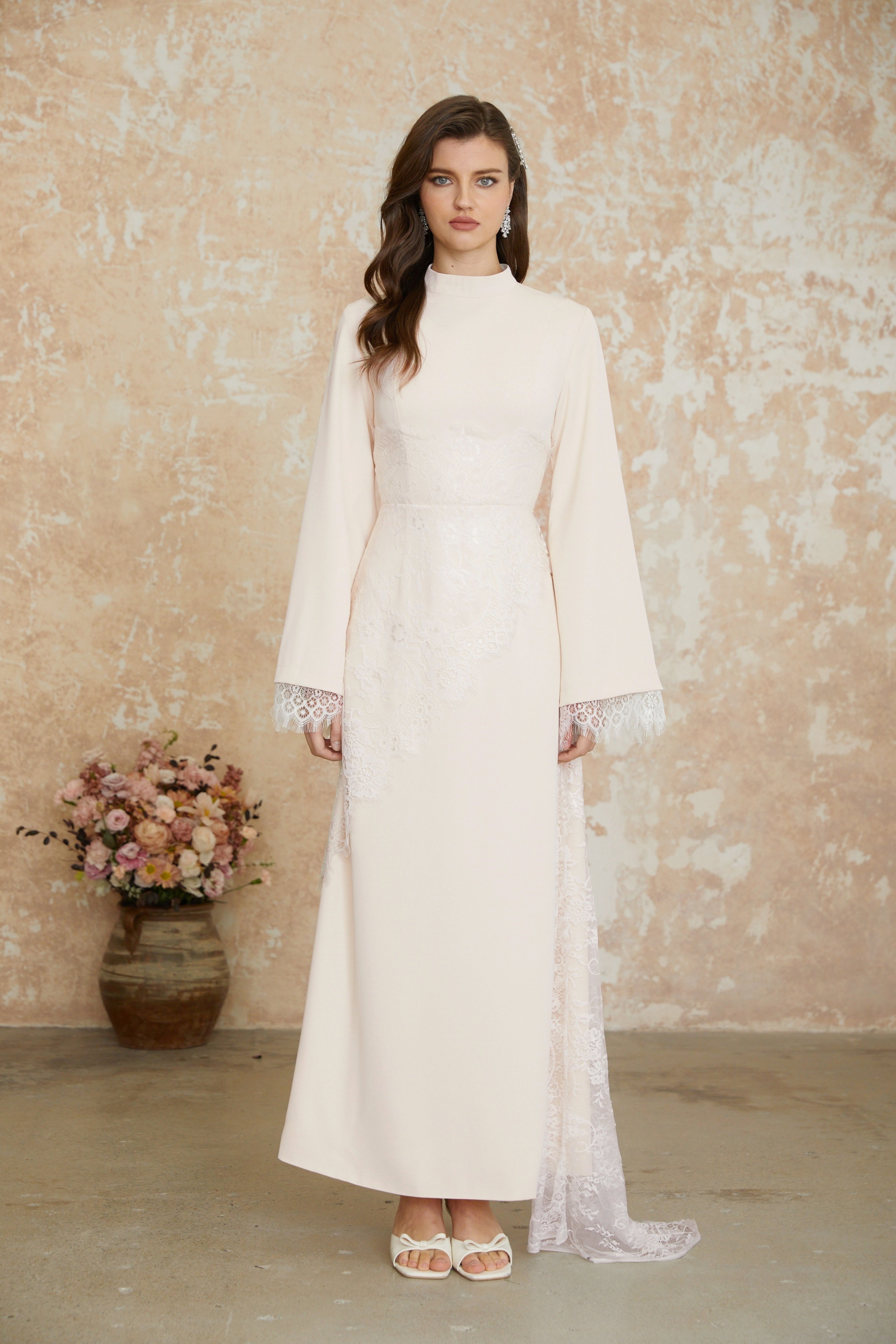White Asymmetrical Floral Lace Maxi Dress