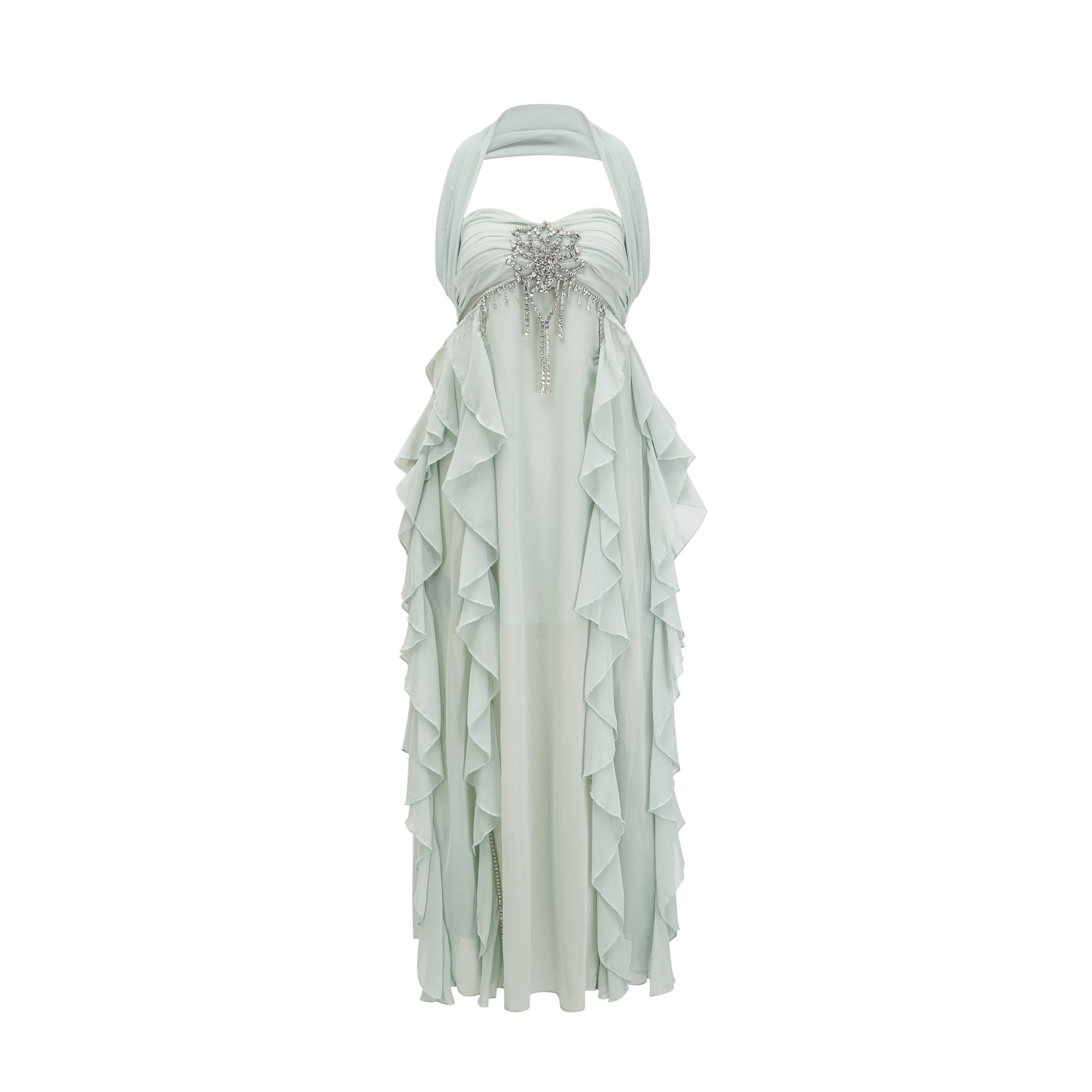 Salilah Embellished Ruffled Midi Dress