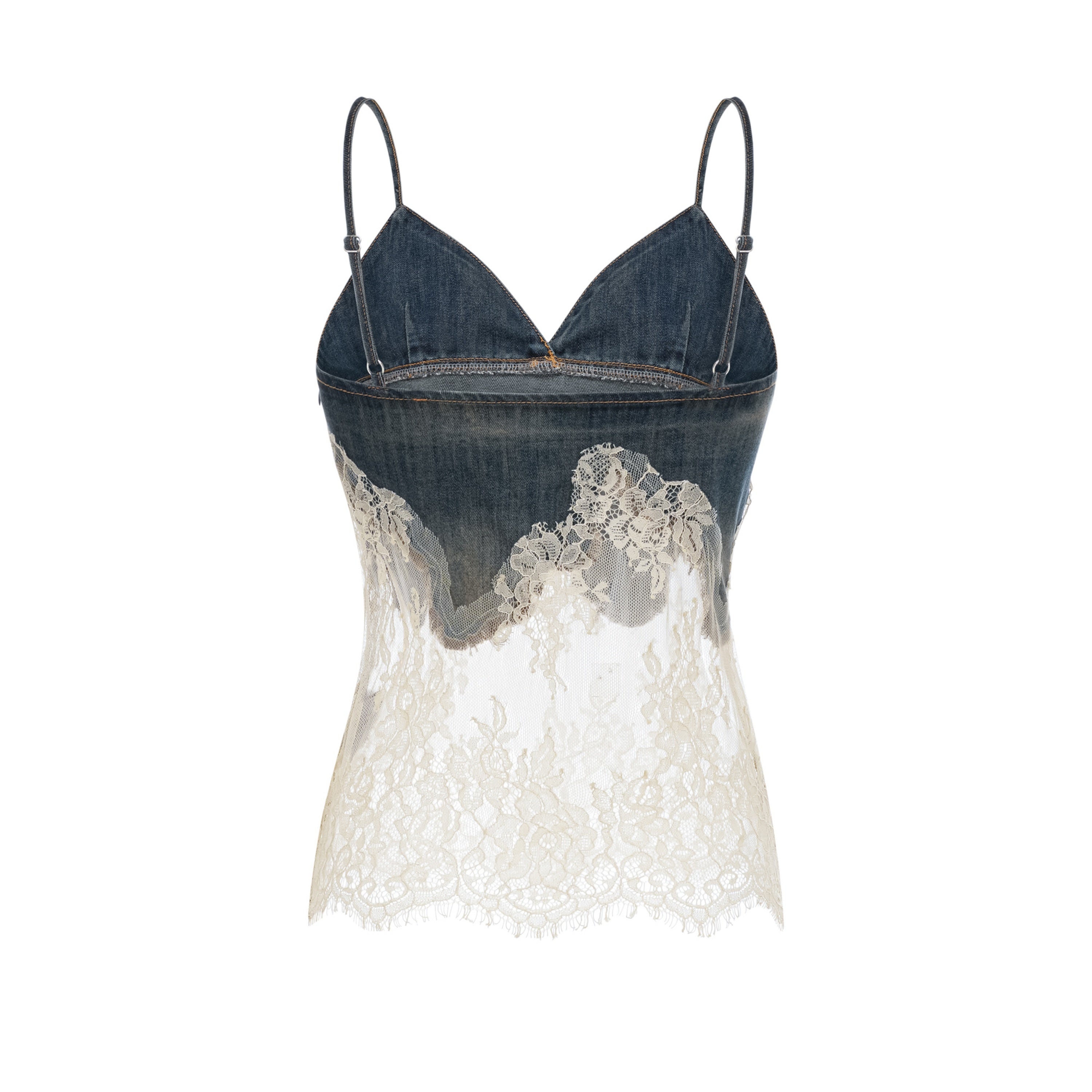 Sylvie lace-detail denim top & shorts matching set