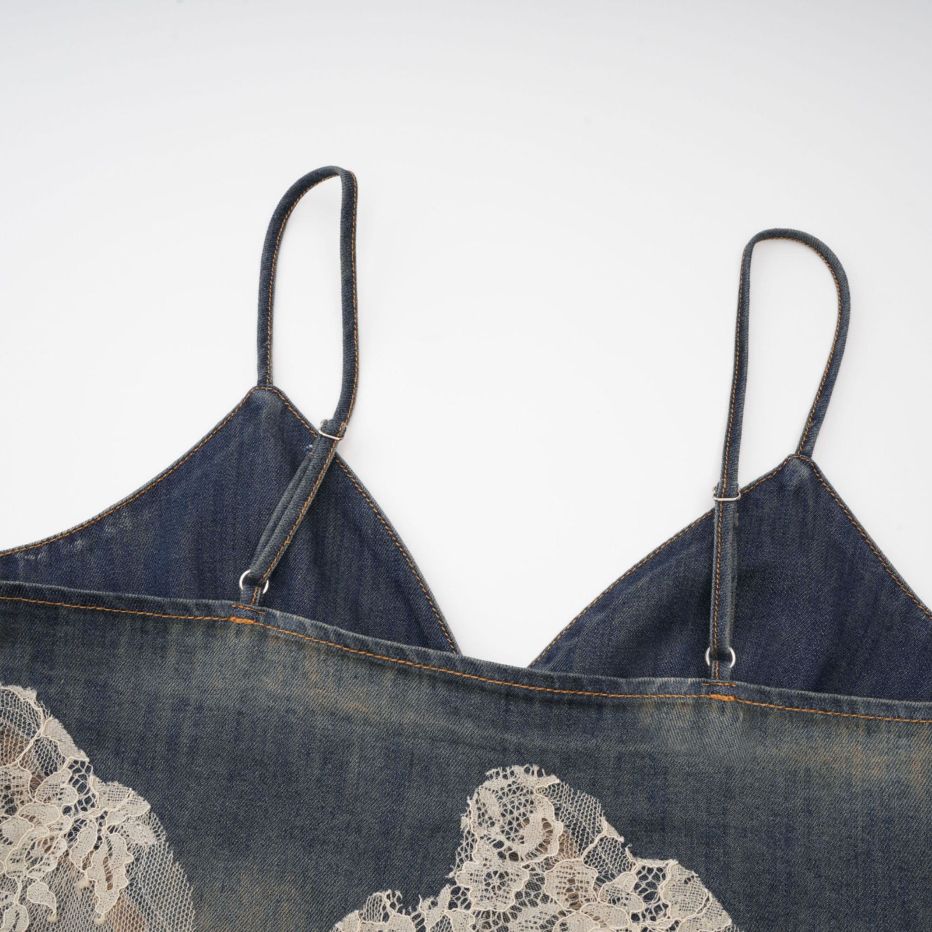 Sylvie lace-detail denim top & shorts matching set