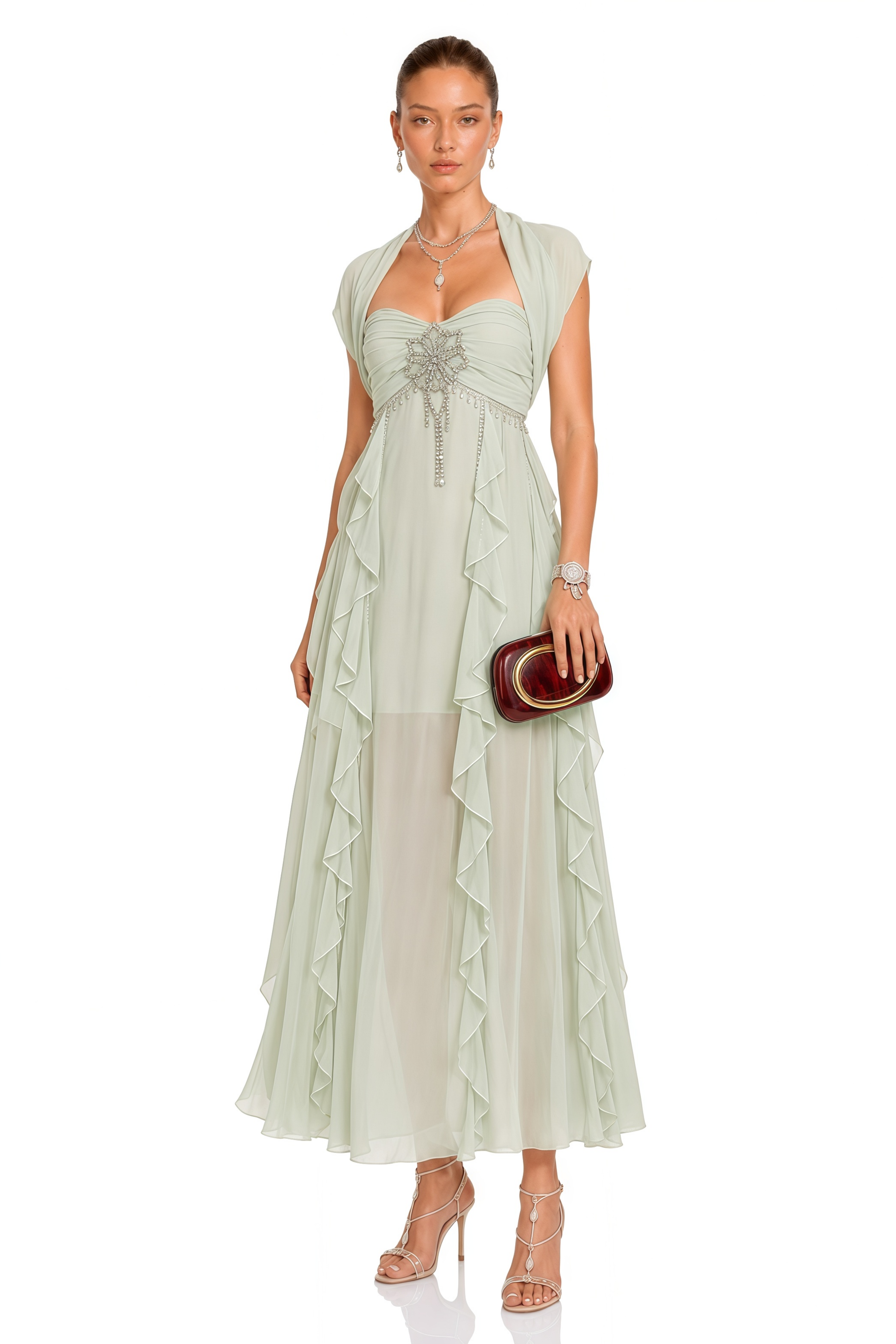 Salilah Embellished Ruffled Midi Dress
